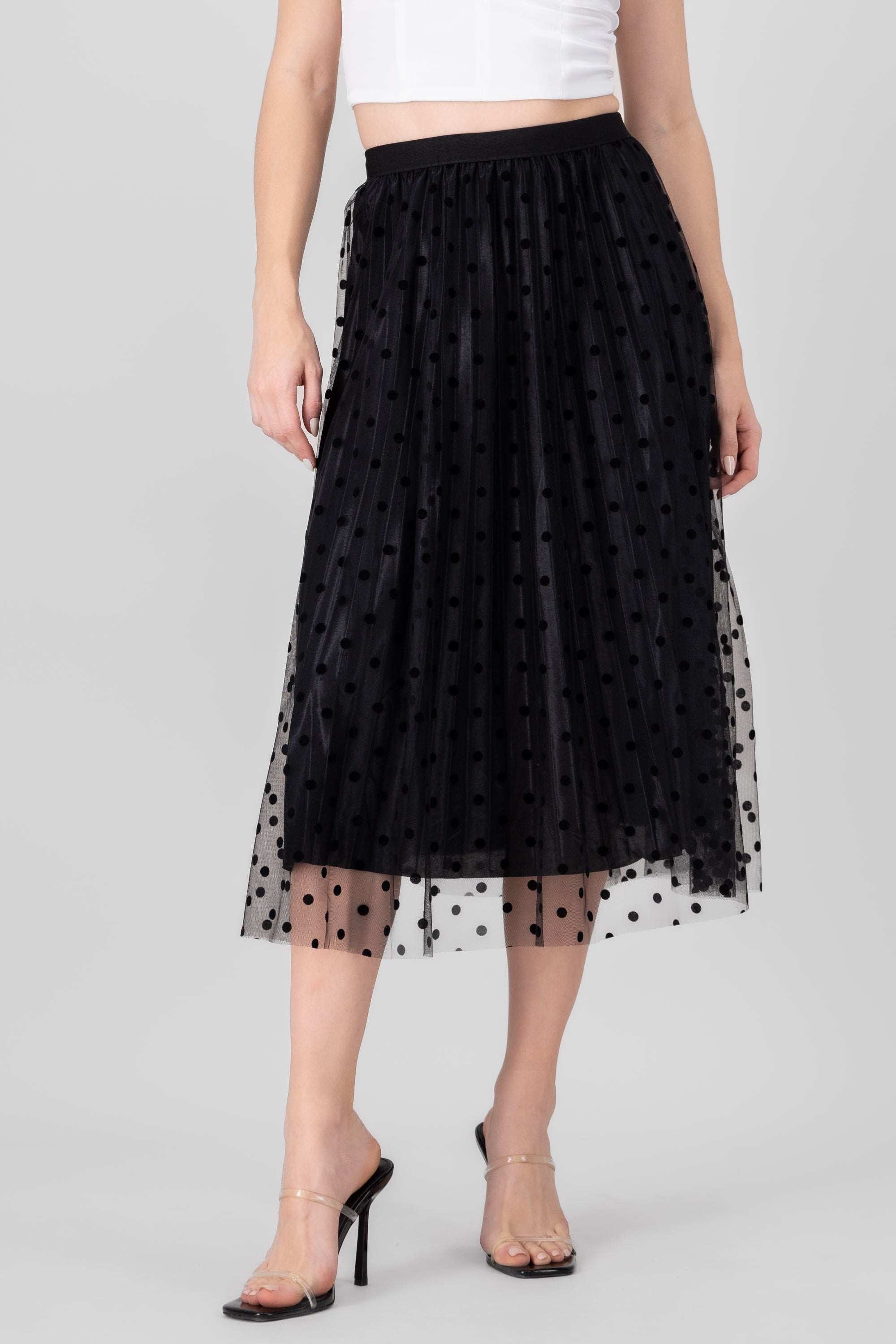 Falda midi puntos flock NEGRO