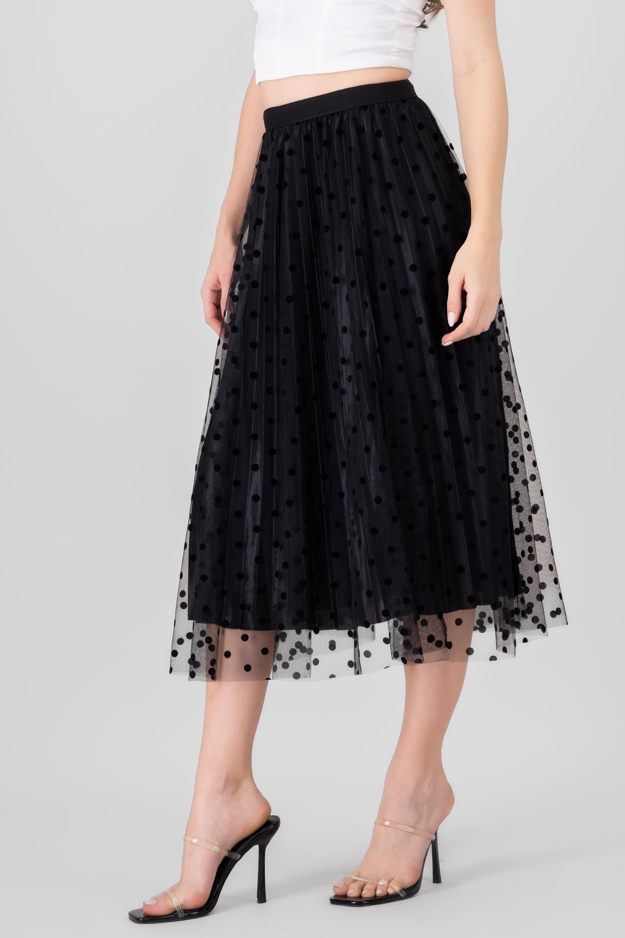 Falda midi puntos flock NEGRO