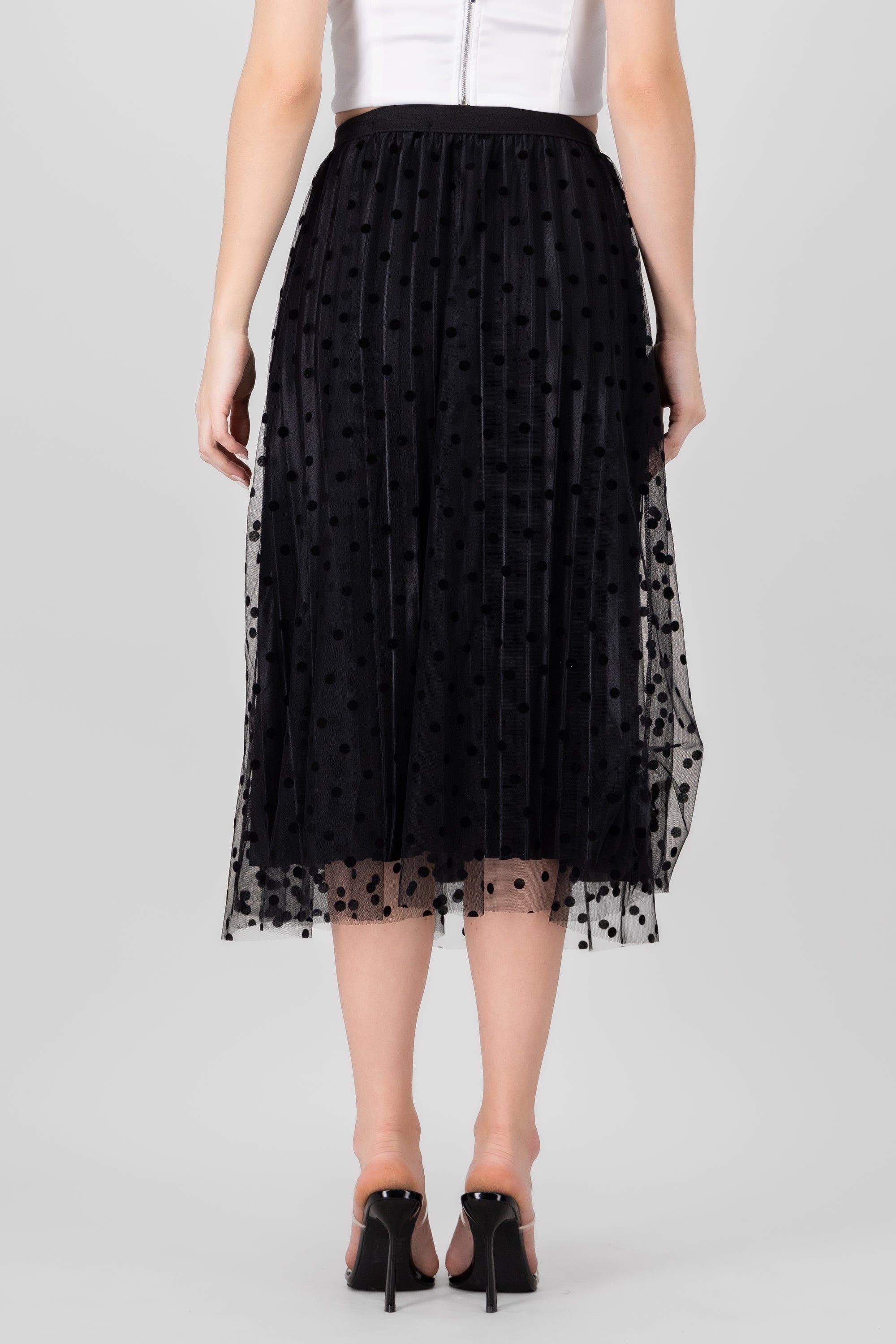 Falda midi puntos flock NEGRO