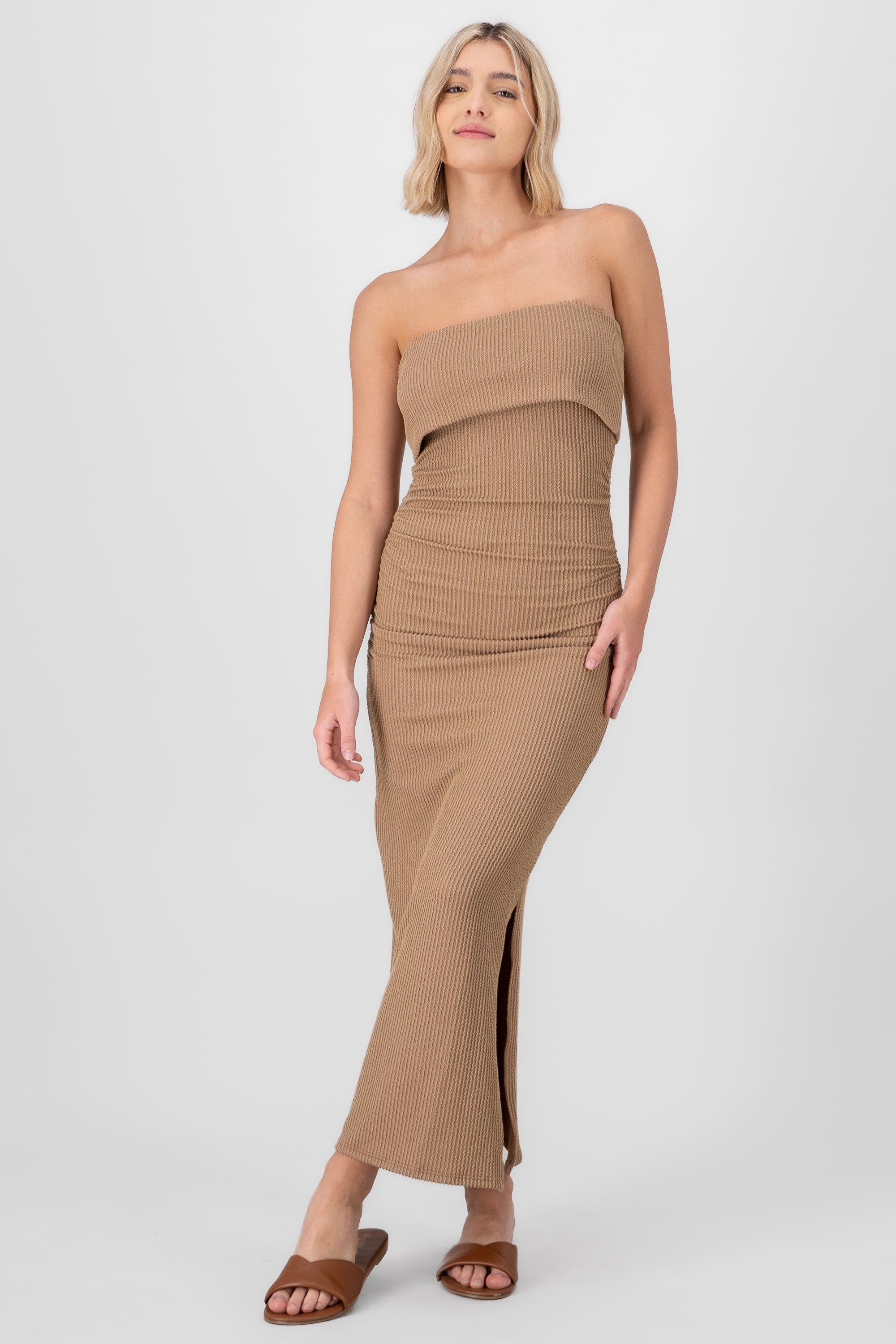 Vestido midi off shoulder KHAKI