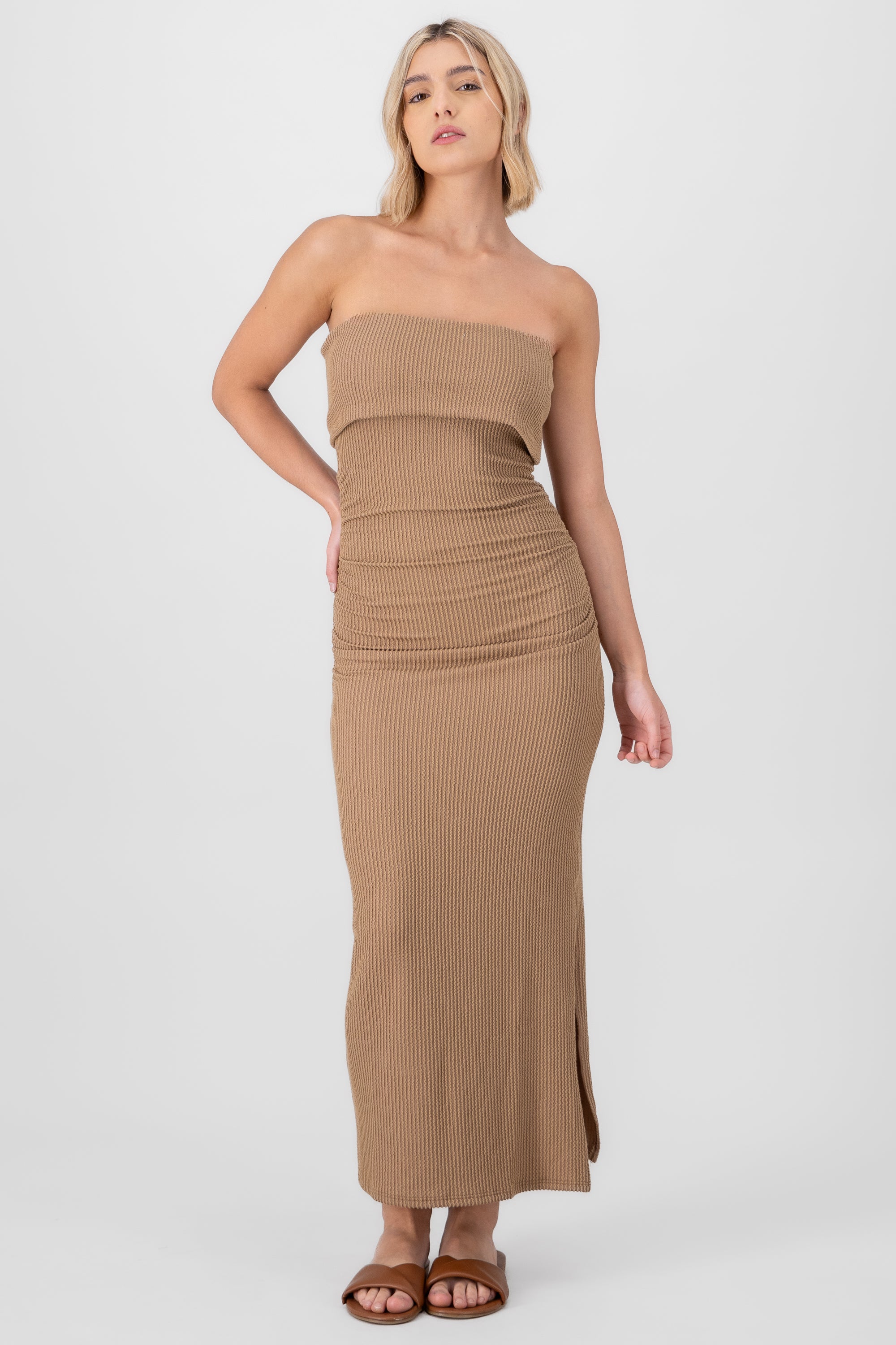 Vestido midi off shoulder KHAKI