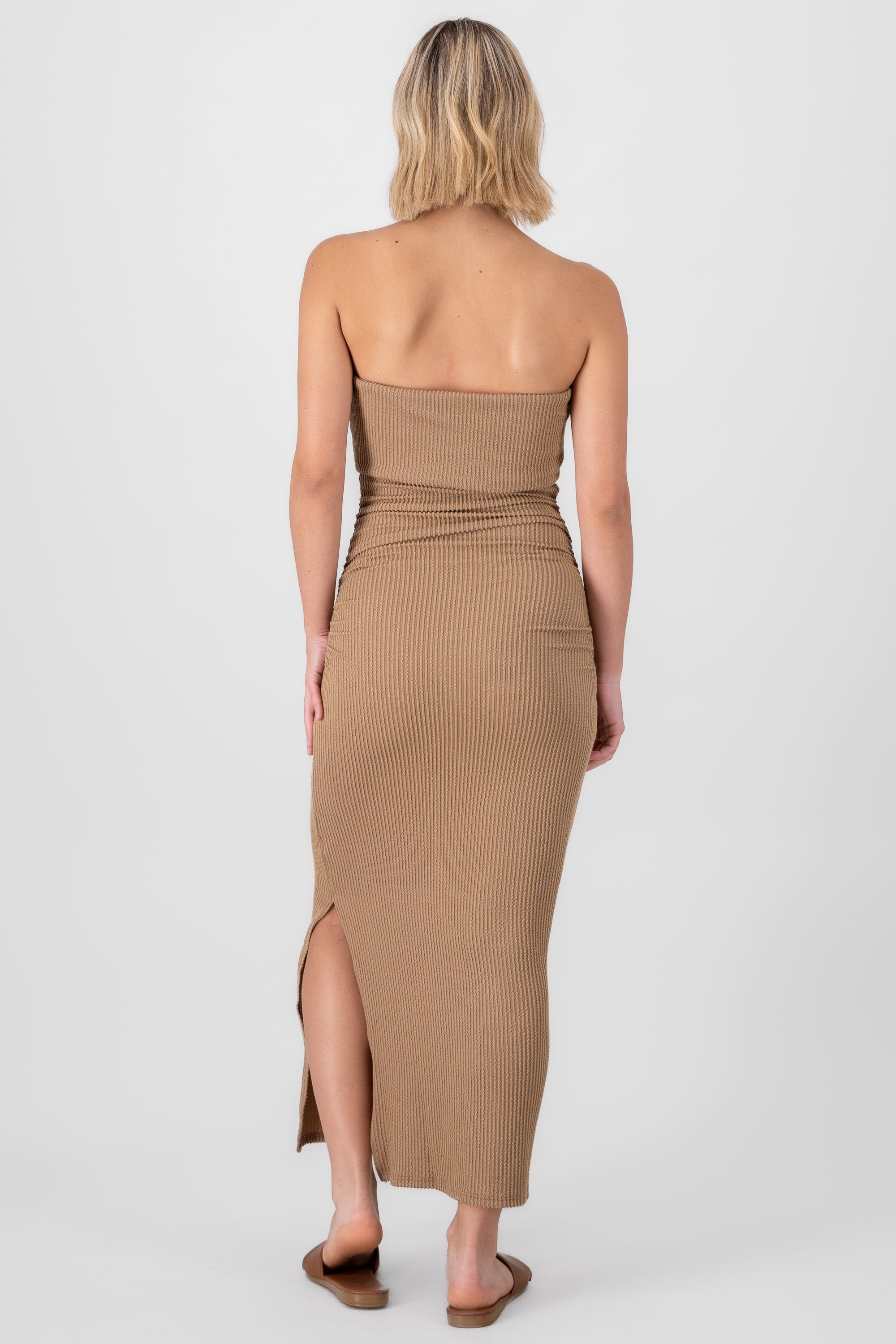 Vestido midi off shoulder KHAKI