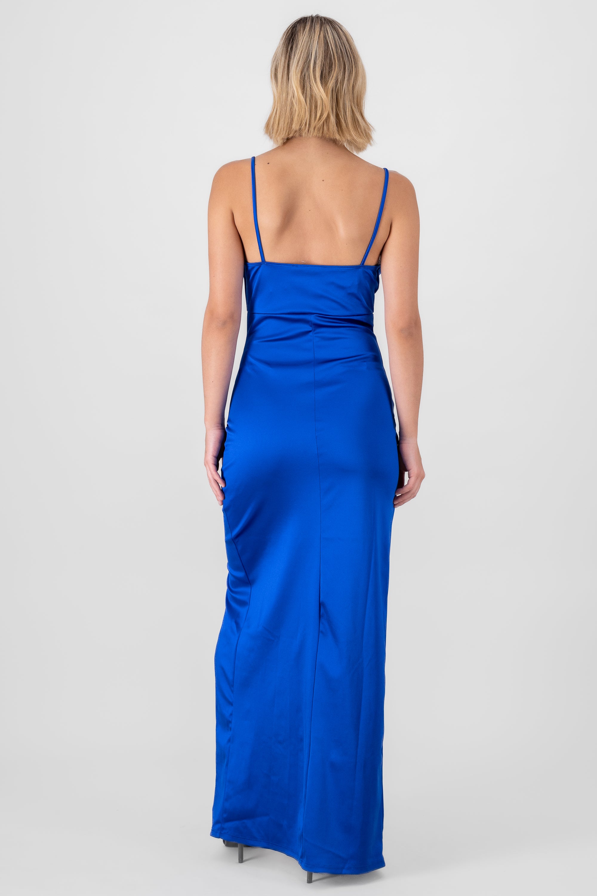 Vestido con cuello cascada maxi liso AZUL REY