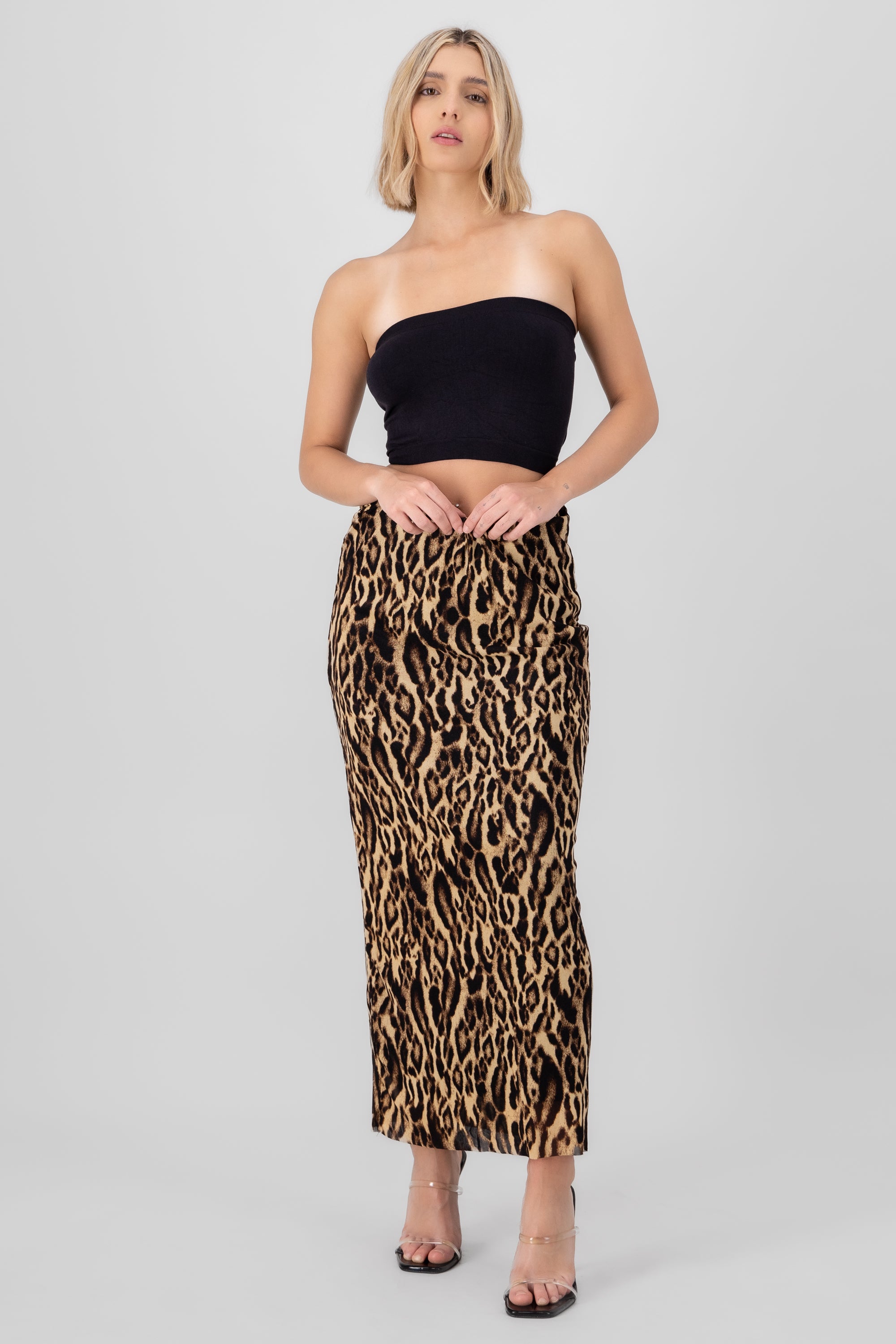 Falda midi estampado leopardo CAFE COMBO