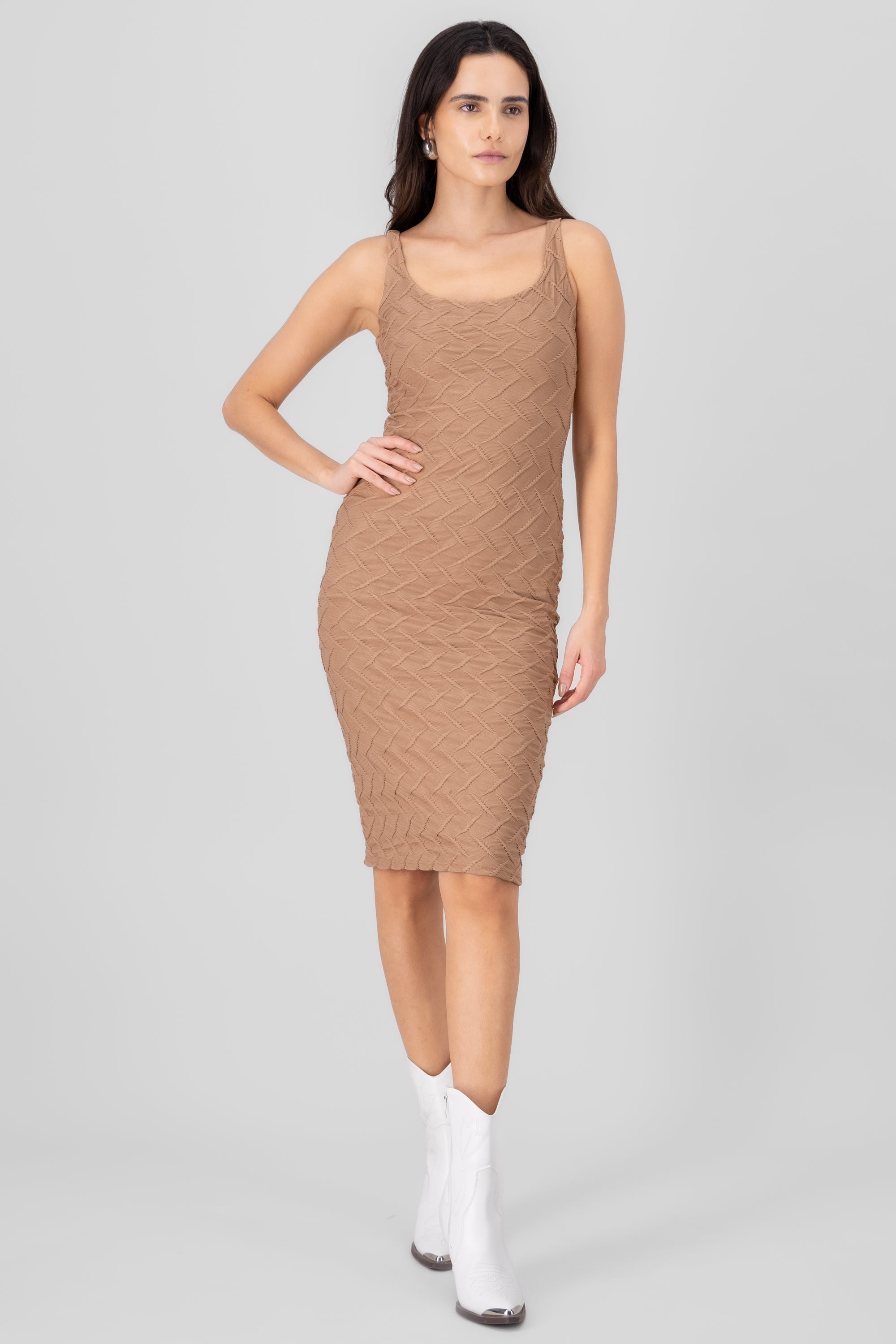 Vestido midi textura KHAKI