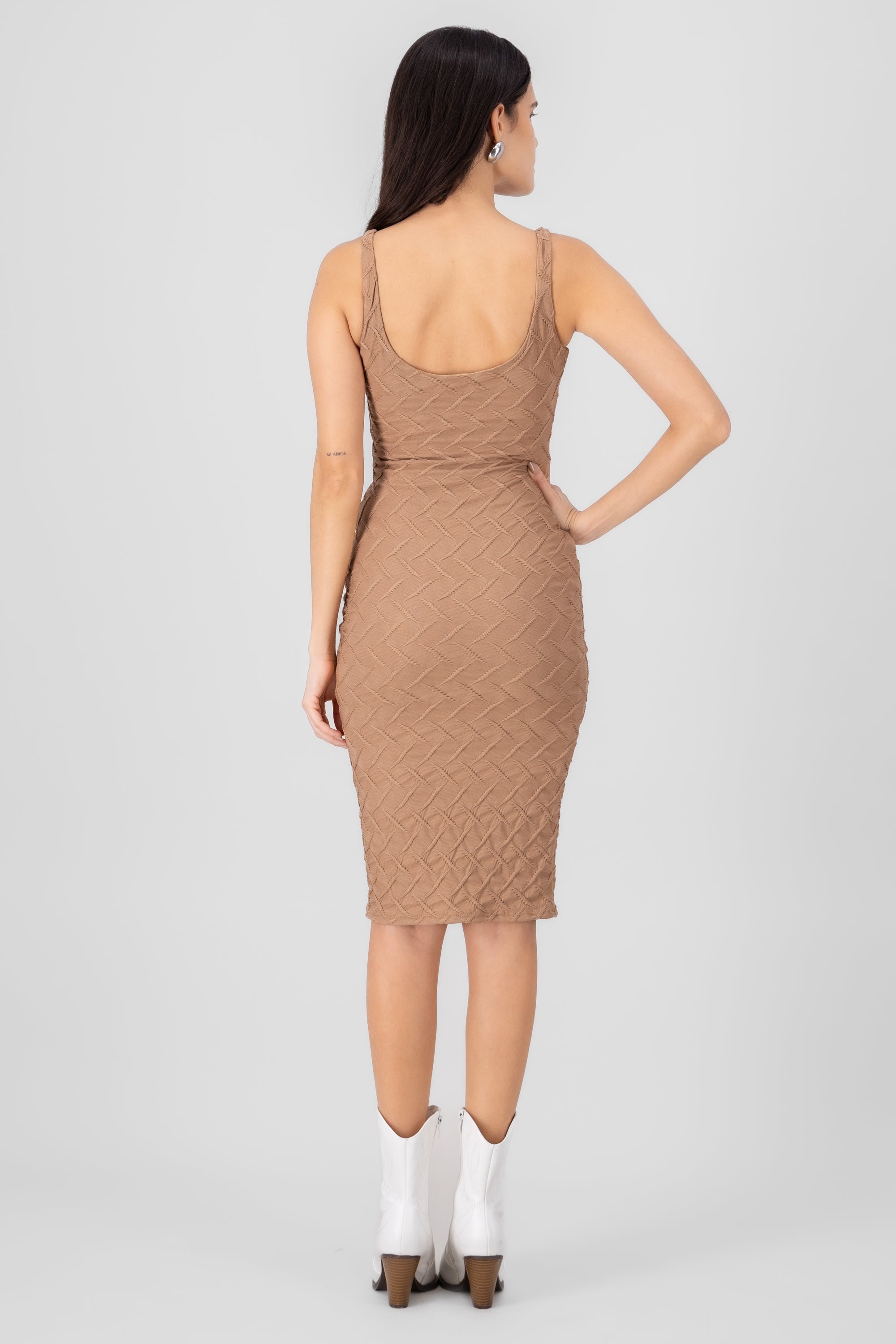 Vestido midi textura KHAKI