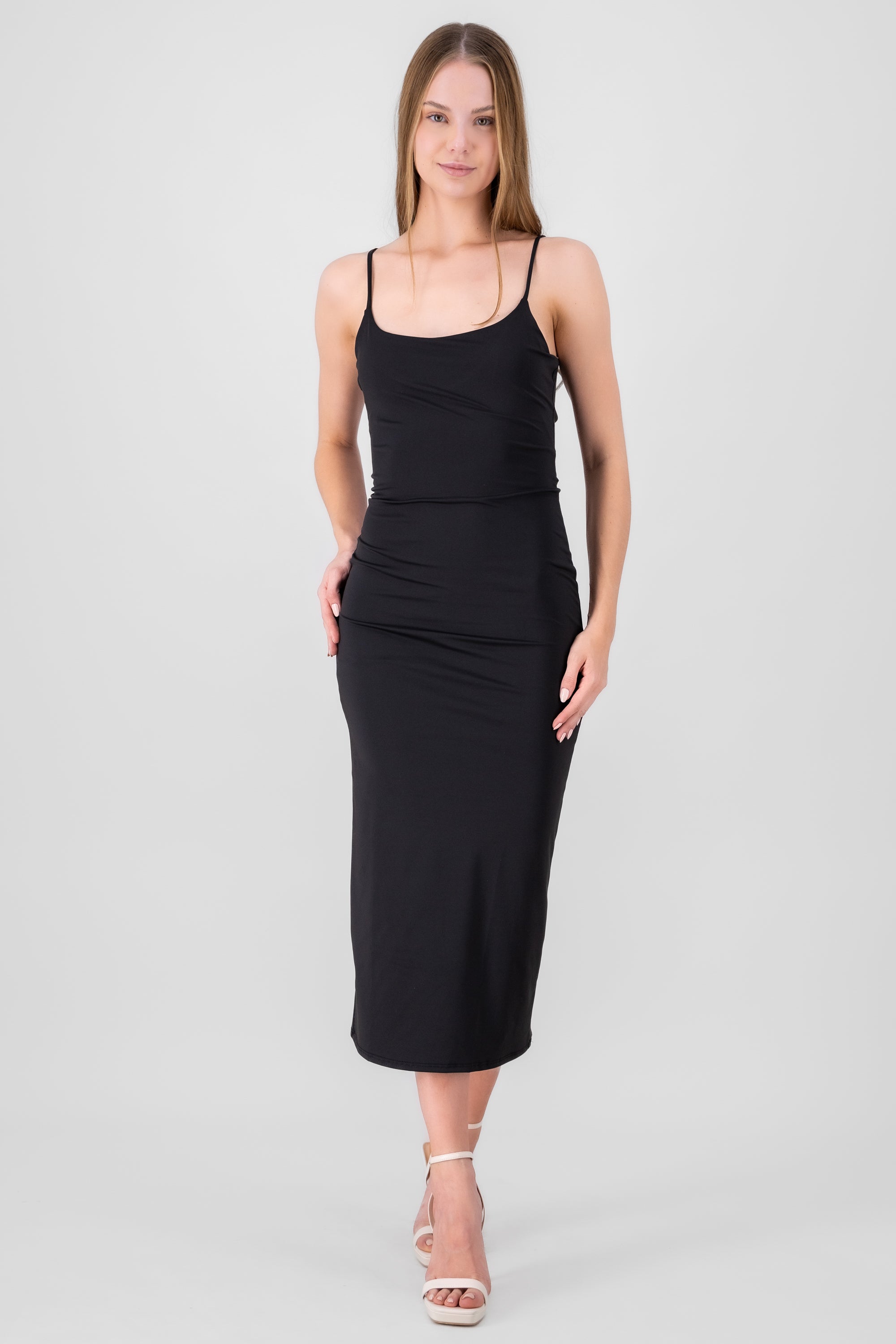 Vestido bodycon doble tela liso NEGRO