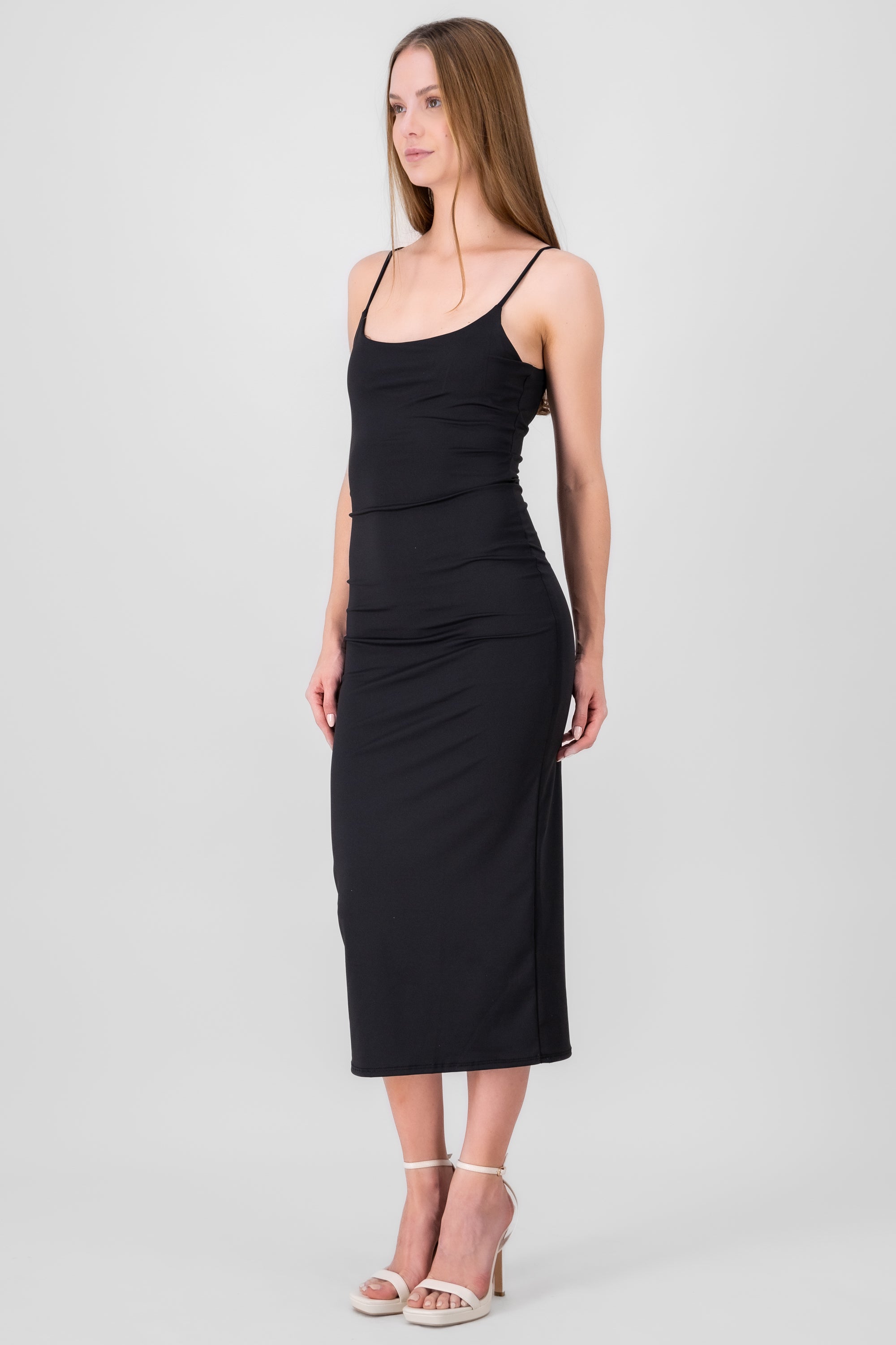 Vestido bodycon doble tela liso NEGRO