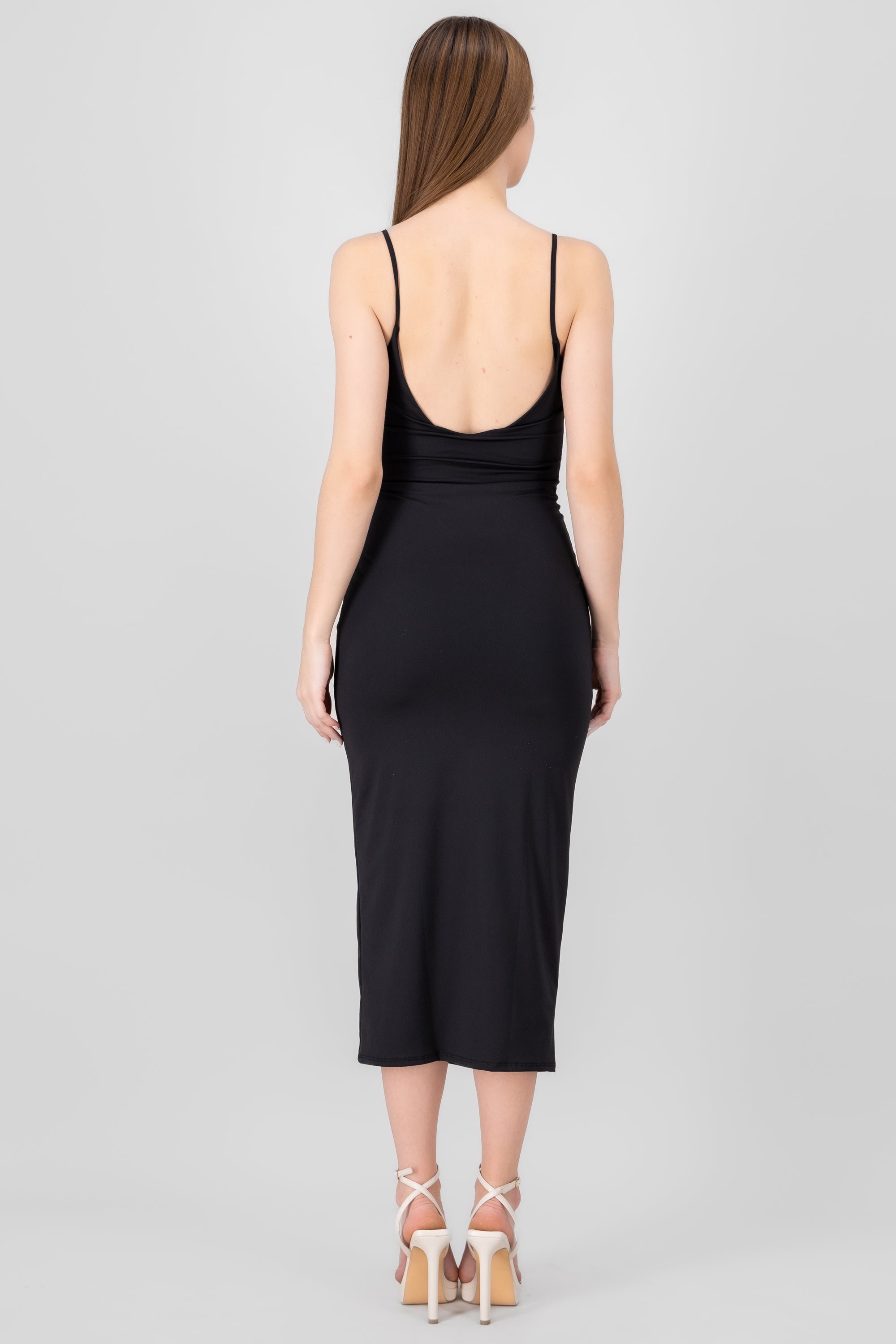 Vestido bodycon doble tela liso NEGRO