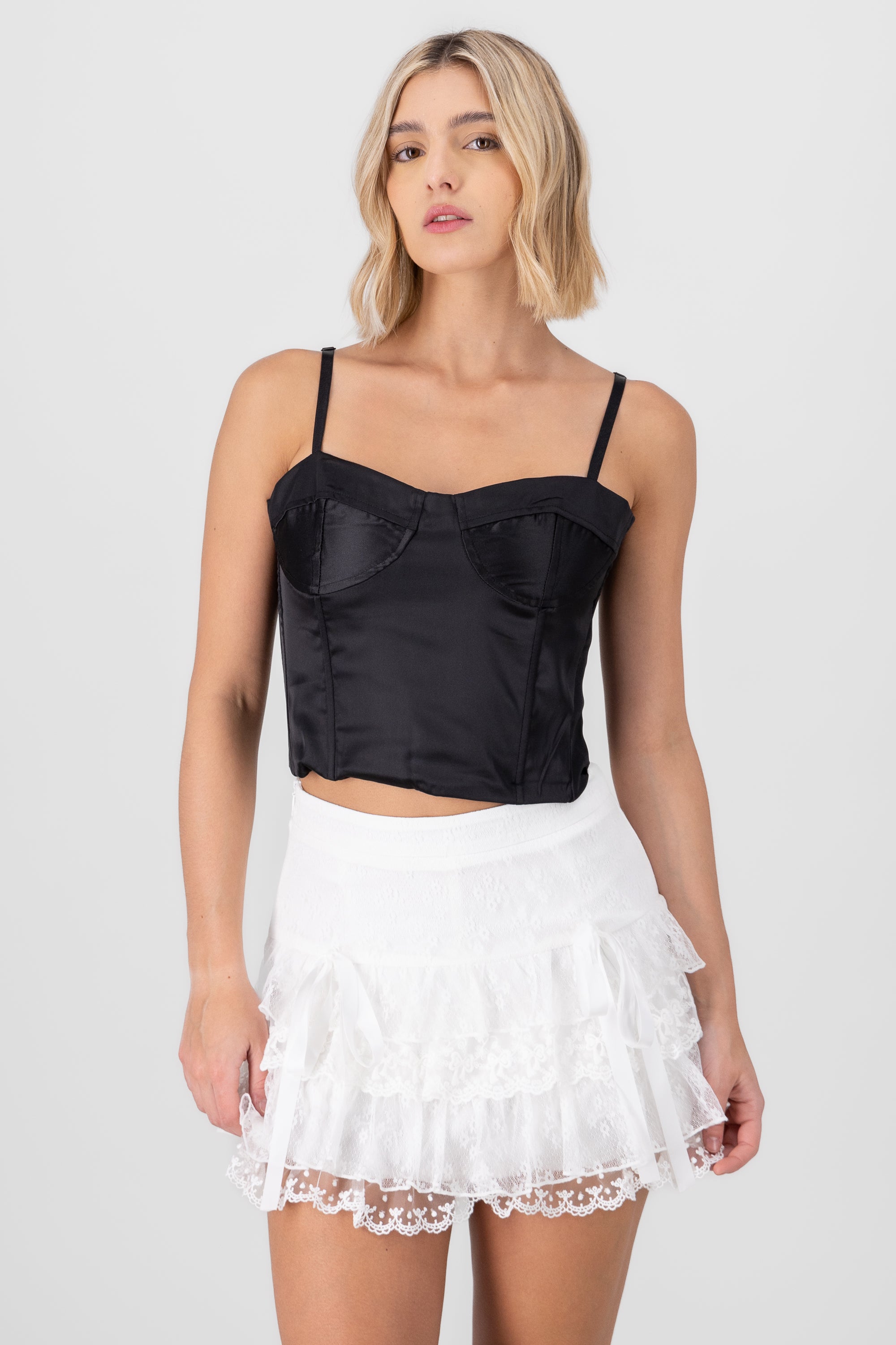 Blusa corset satin con varillas NEGRO