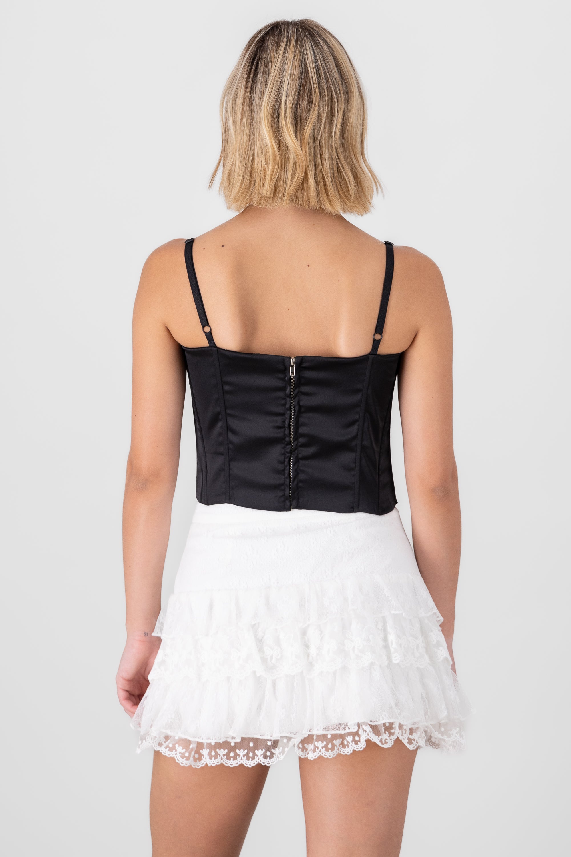 Blusa corset satin con varillas NEGRO