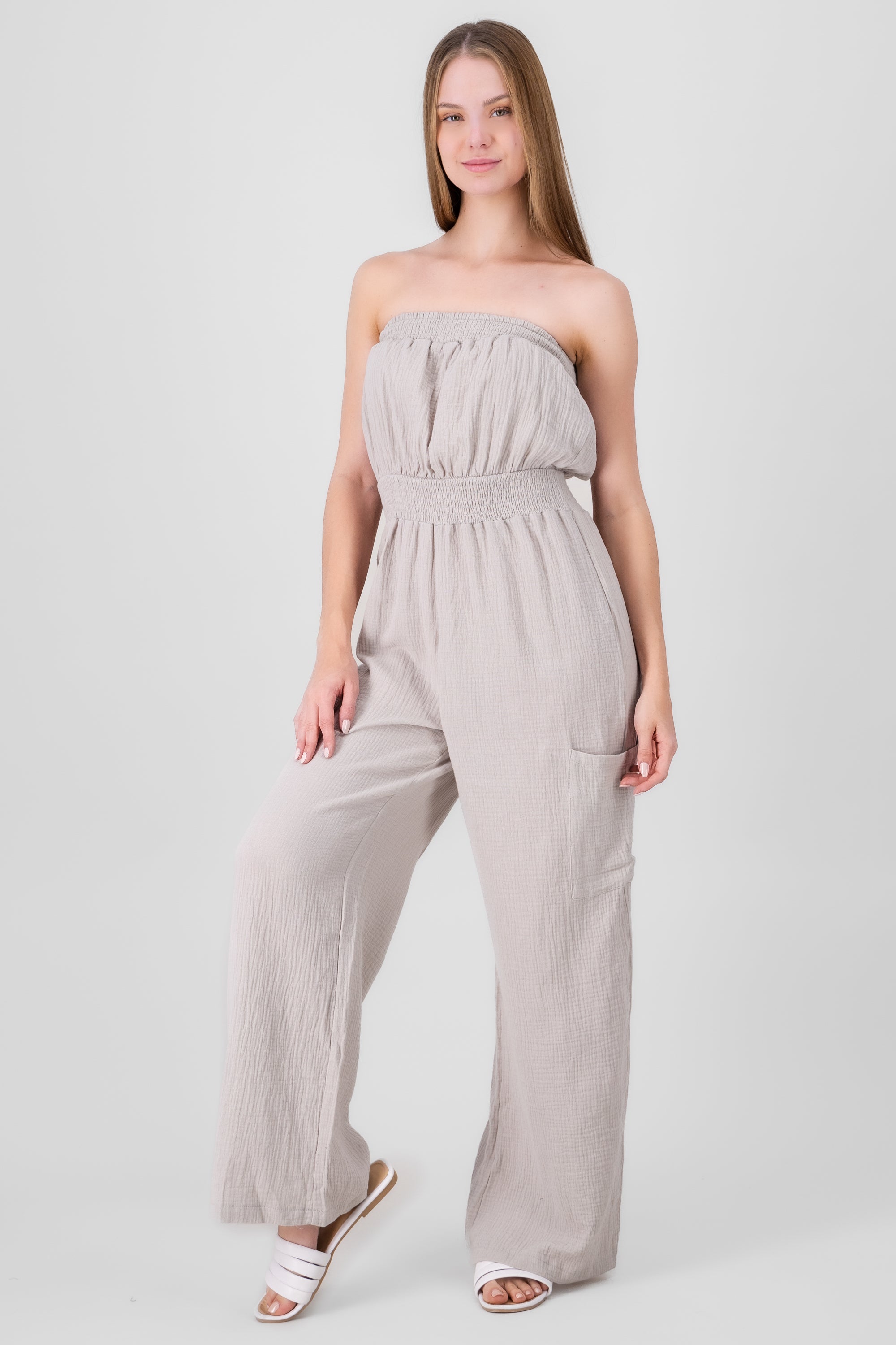 Jumpsuit bandeau con bolsas GRIS CLARO