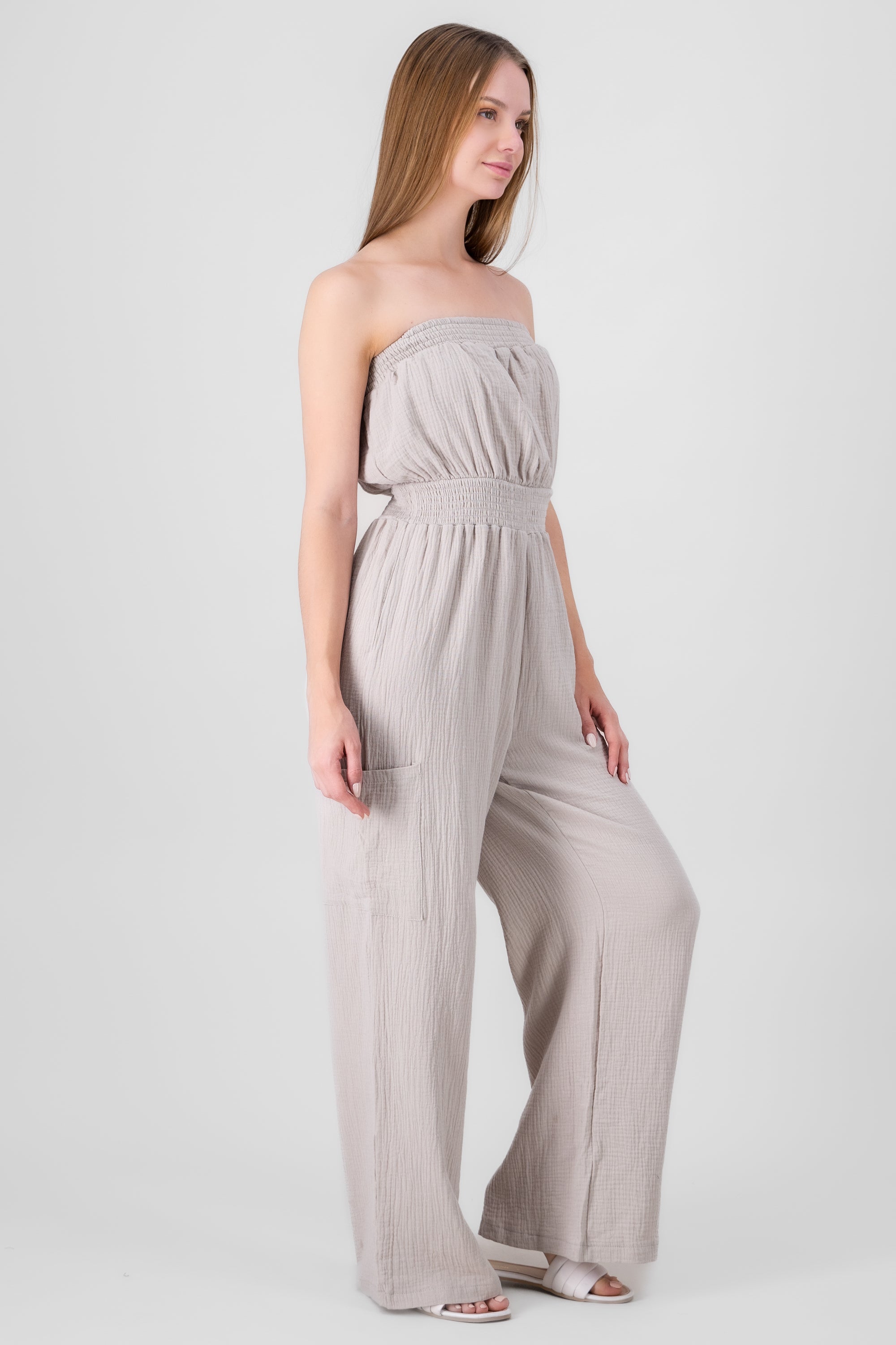 Jumpsuit bandeau con bolsas GRIS CLARO