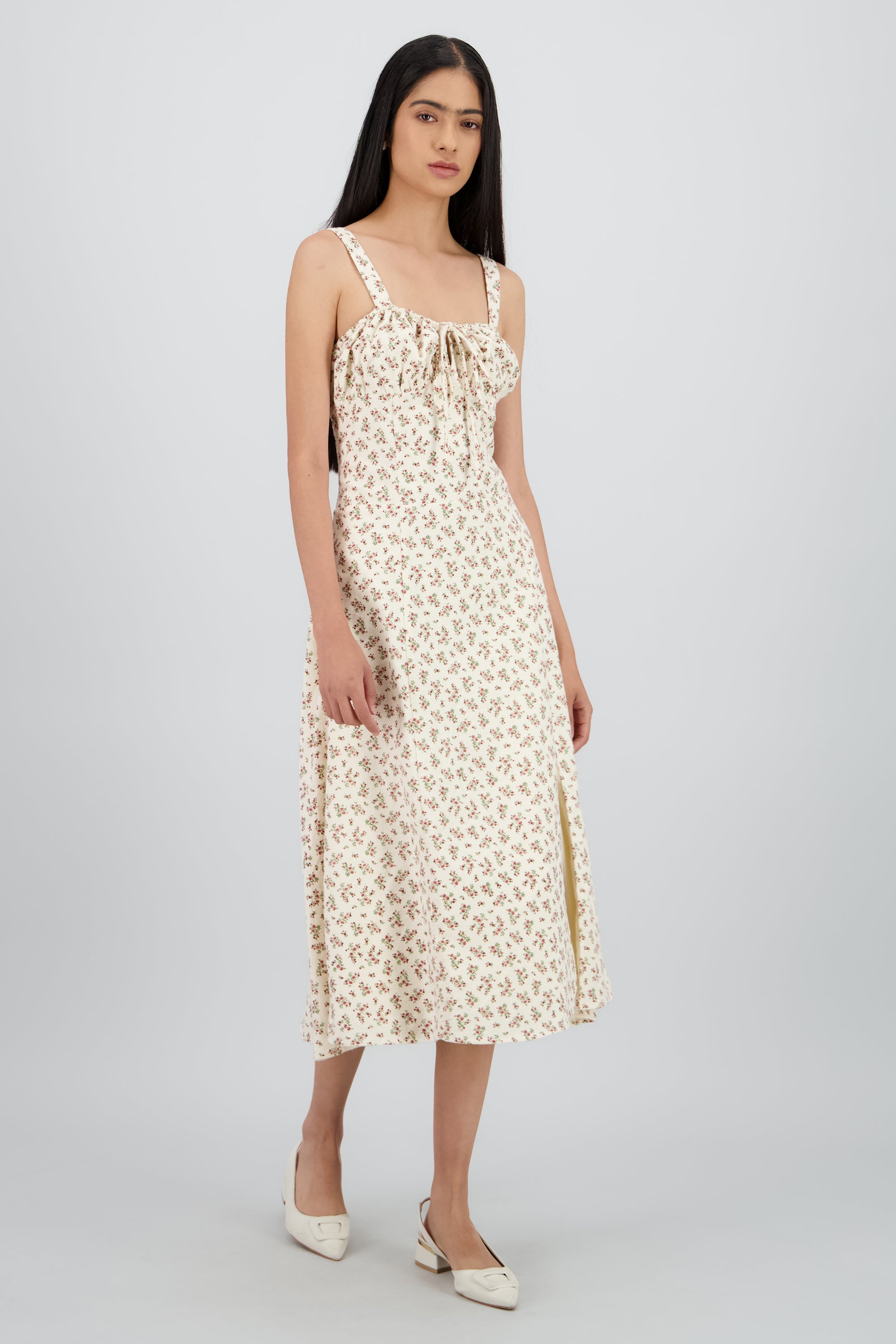 Vestido midi estampado flores HUESO COMBO