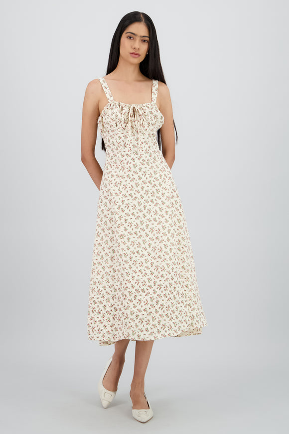 Vestido midi estampado flores