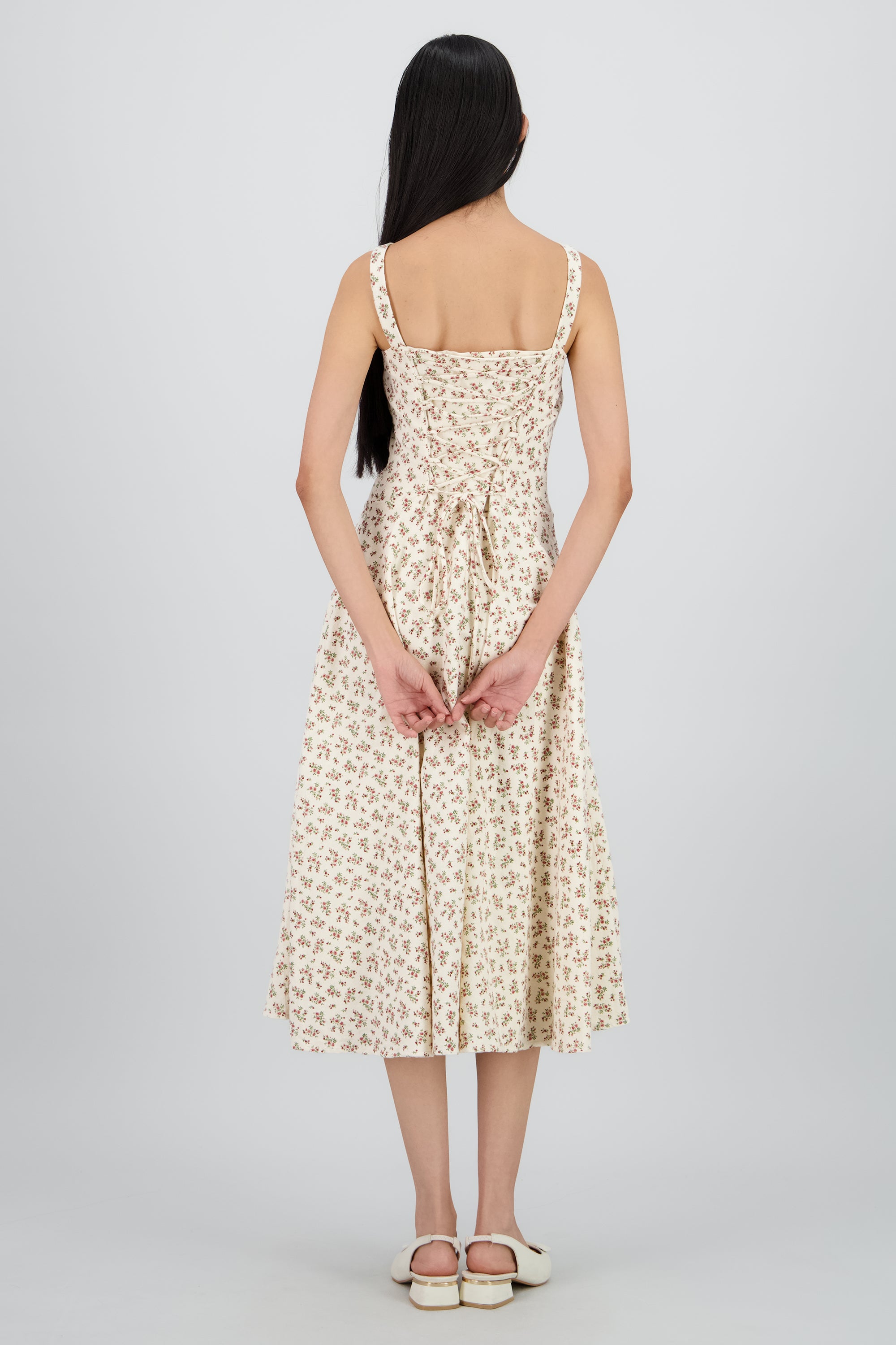 Vestido midi estampado flores HUESO COMBO