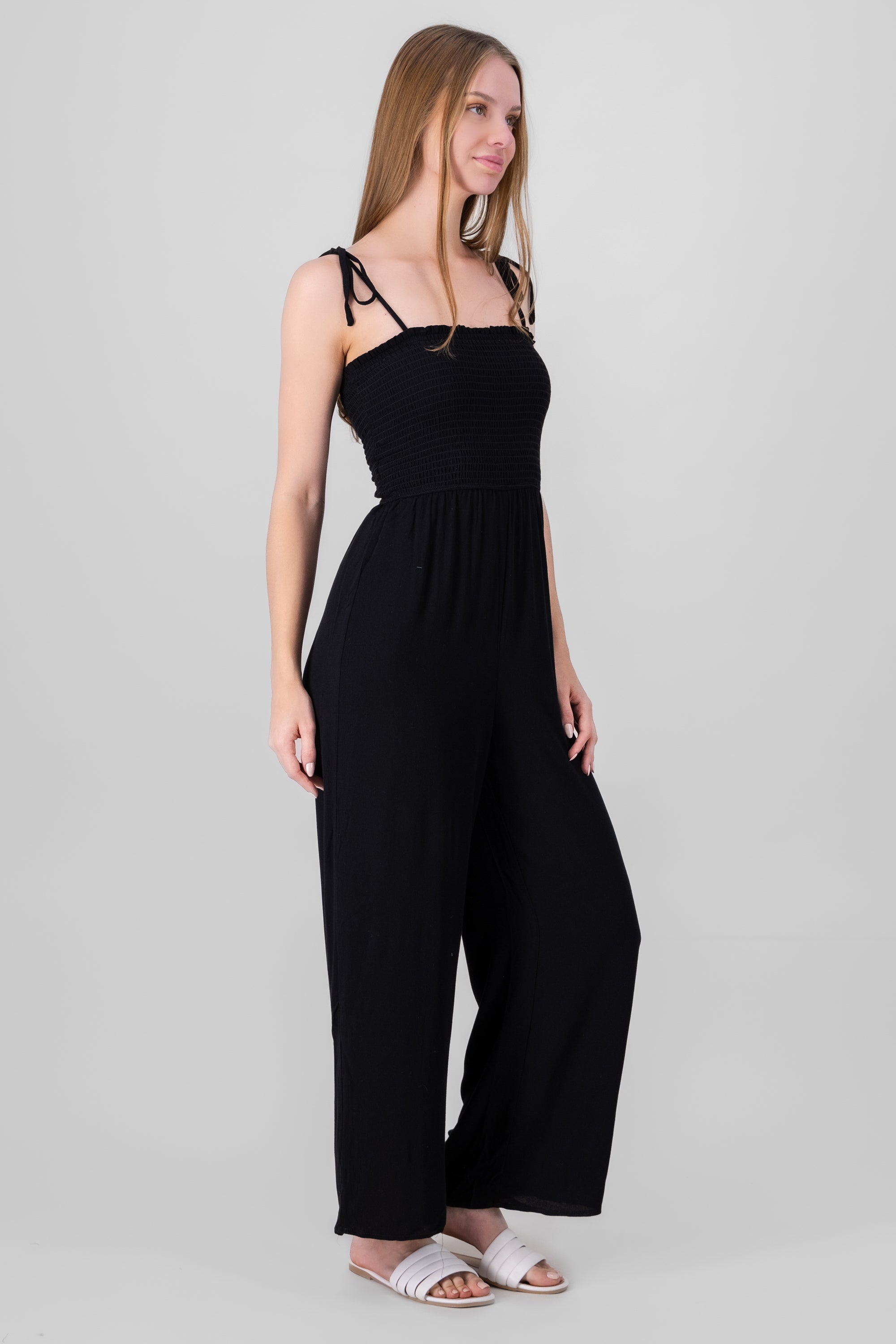 Jumpsuit wide leg liso smocked NEGRO