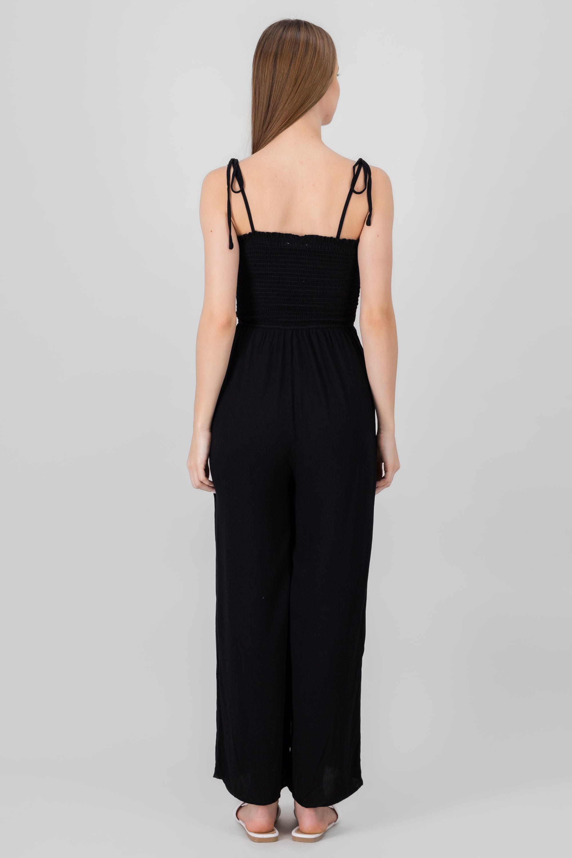 Jumpsuit wide leg liso smocked NEGRO