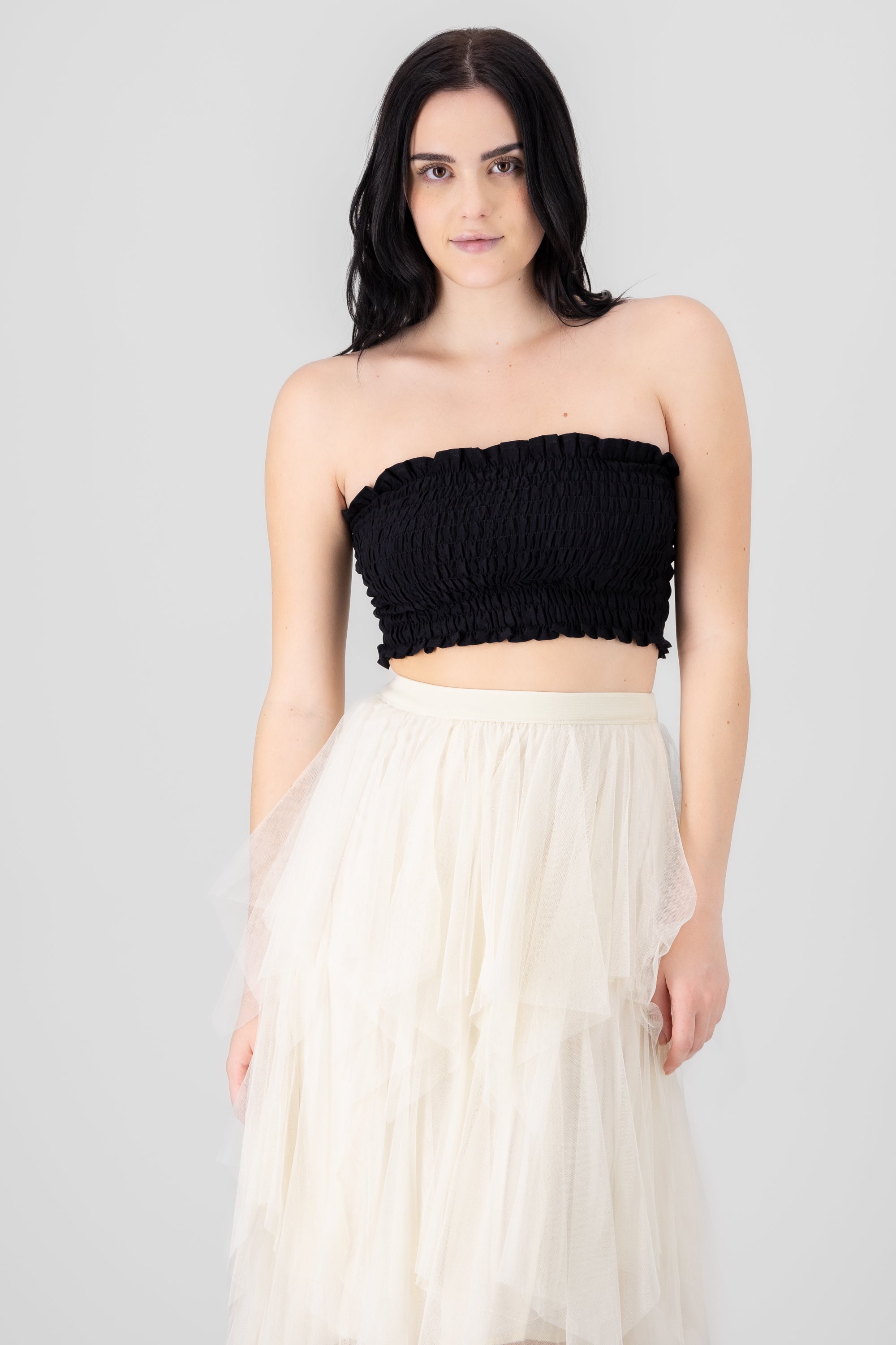 Top smock corto NEGRO