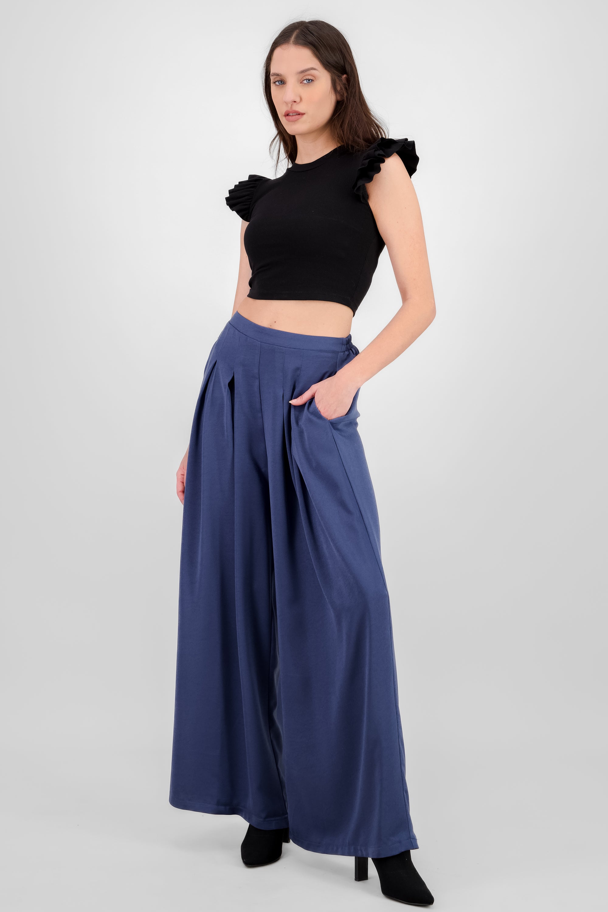 Pantalon wide leg satinado AZUL