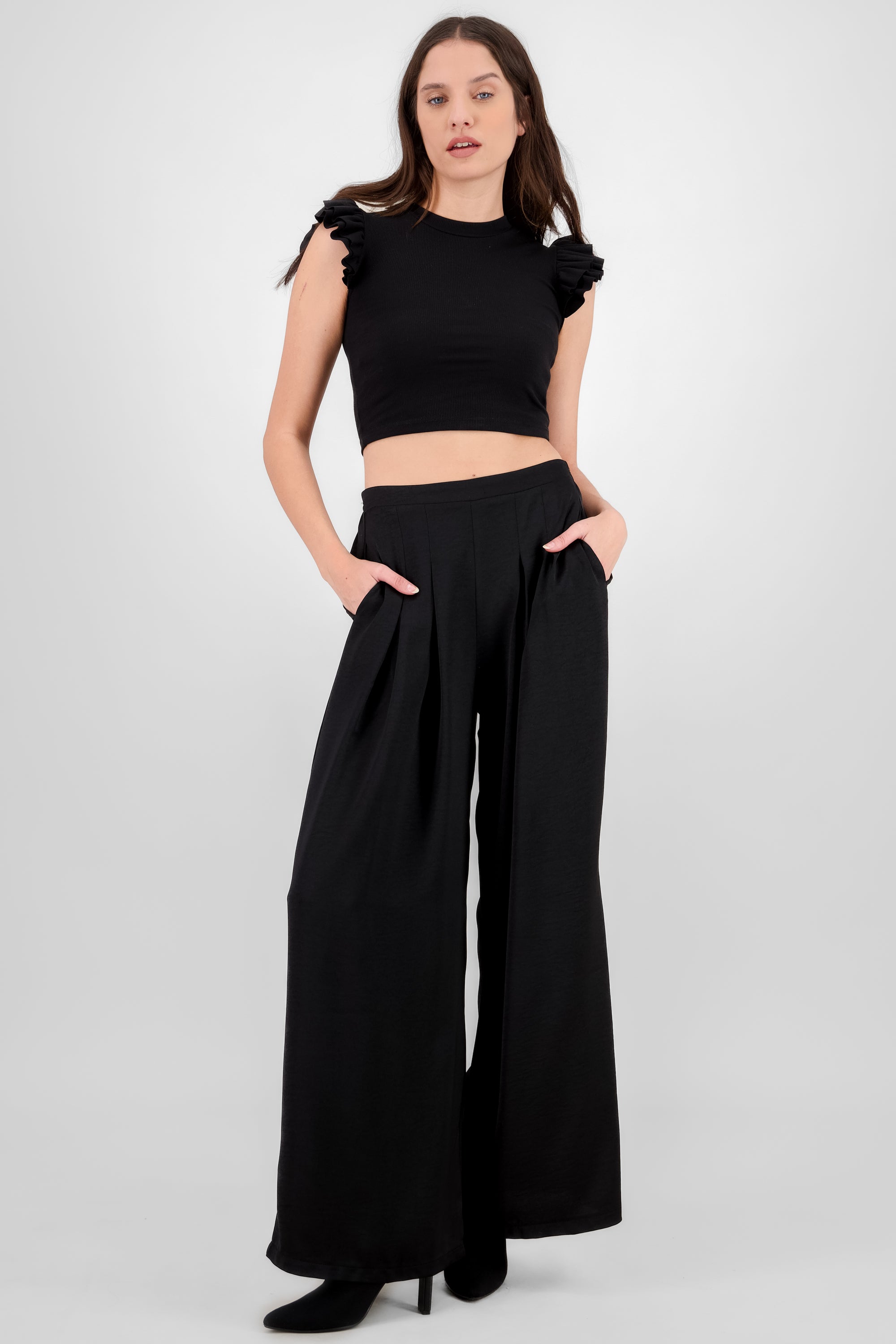 Pantalon wide leg satinado NEGRO