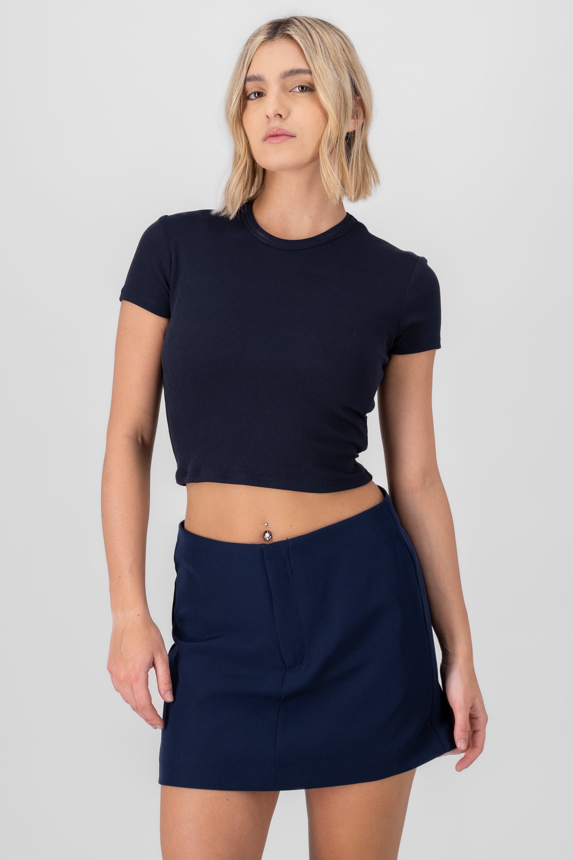 Top crop rib manga corta MARINO