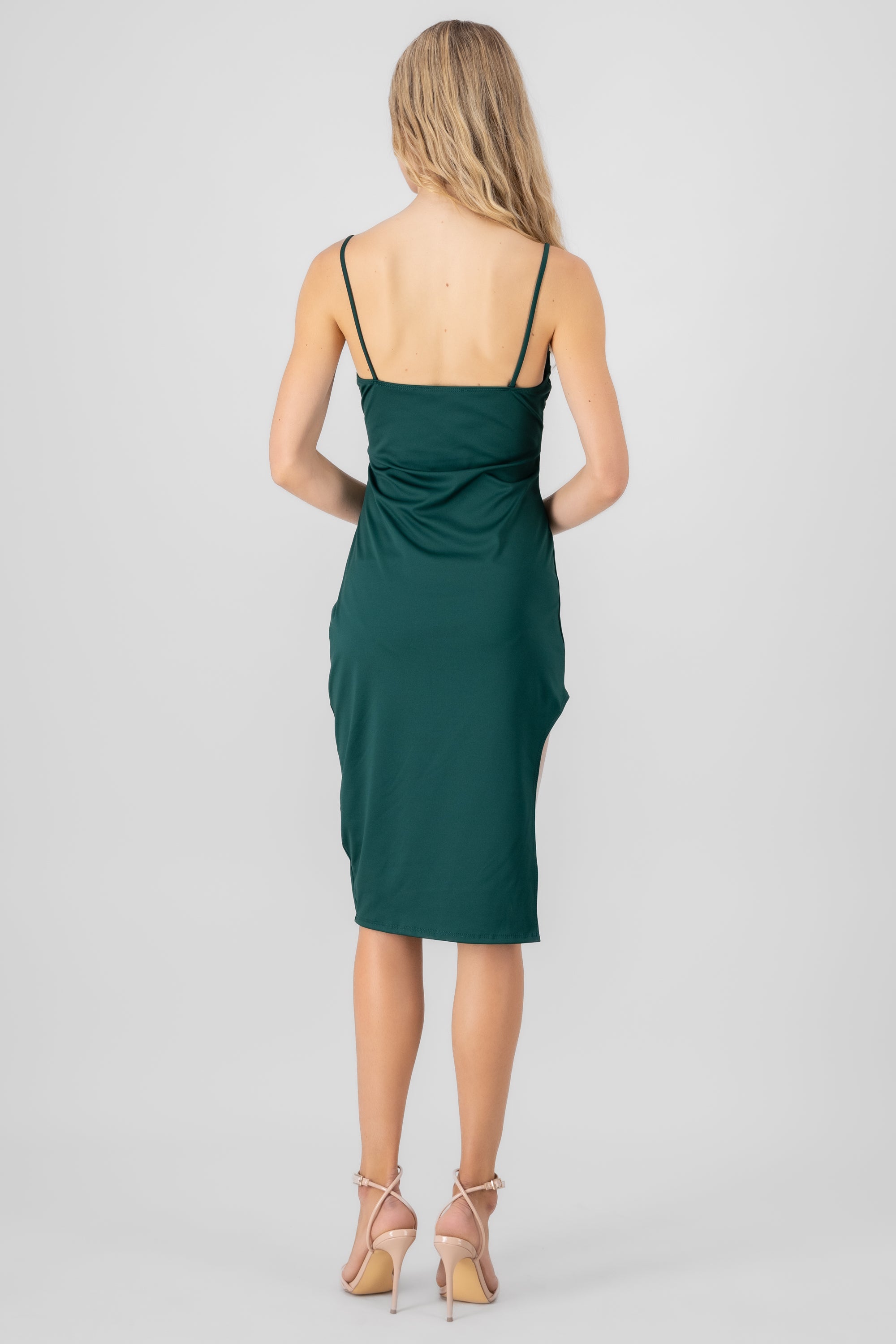 Vestido midi abertura pierna VERDE CAZADOR