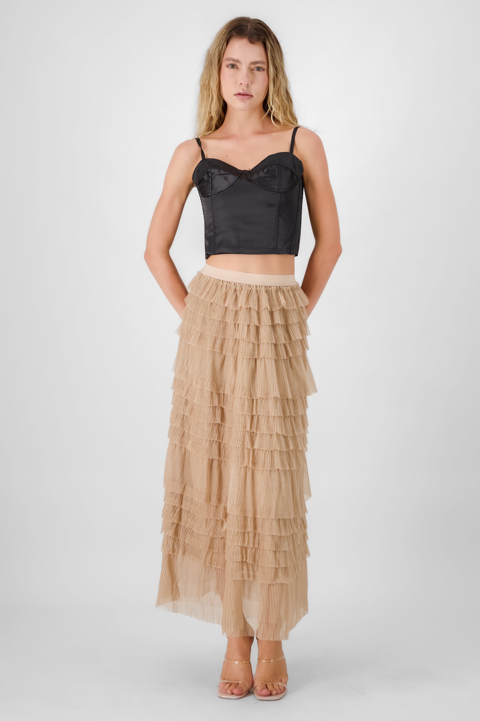 Falda maxi tul capas BEIGE