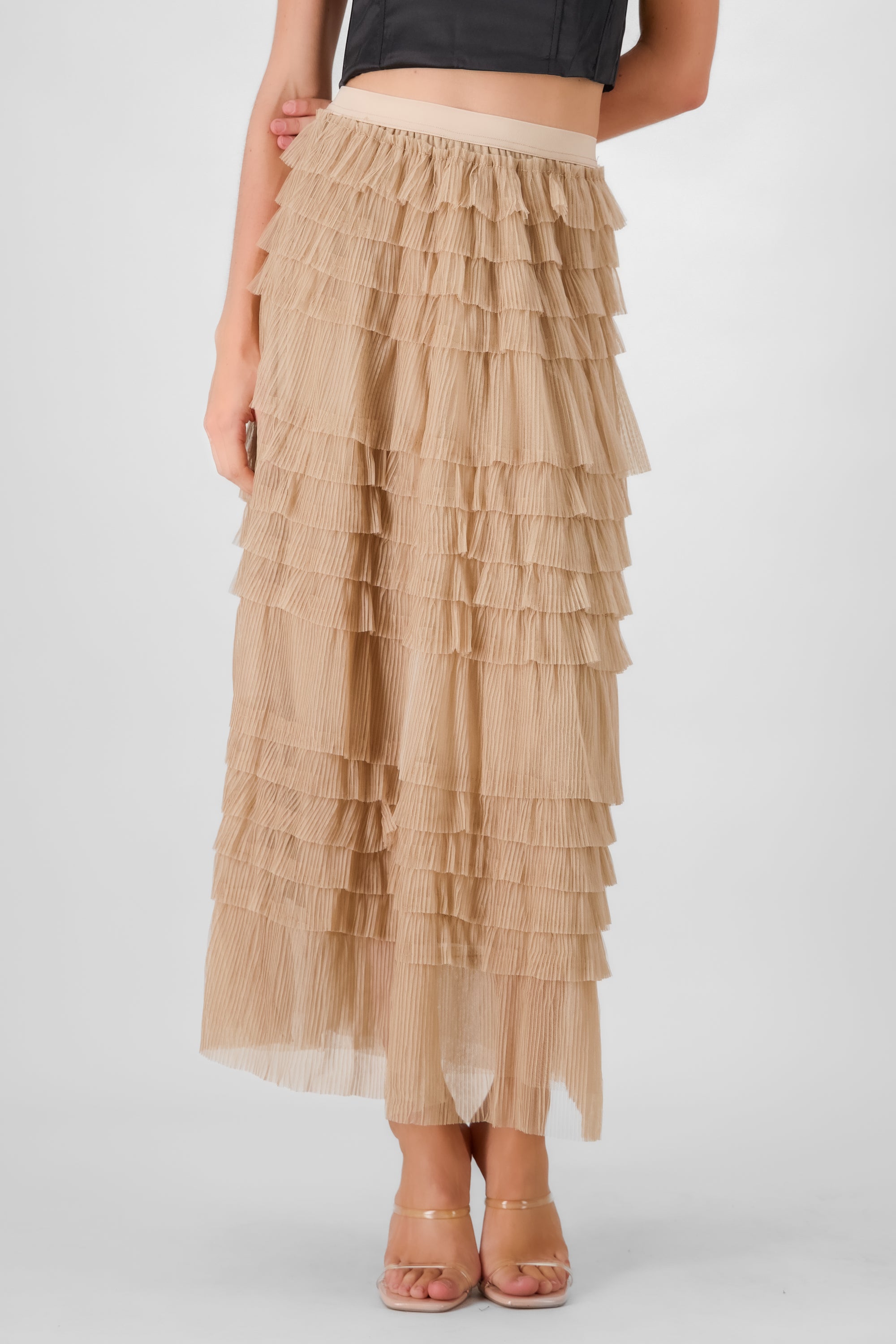 Falda maxi tul capas BEIGE