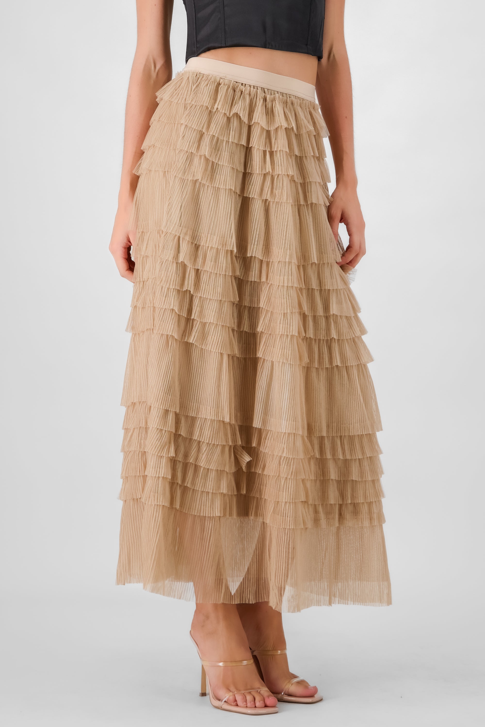 Falda maxi tul capas BEIGE