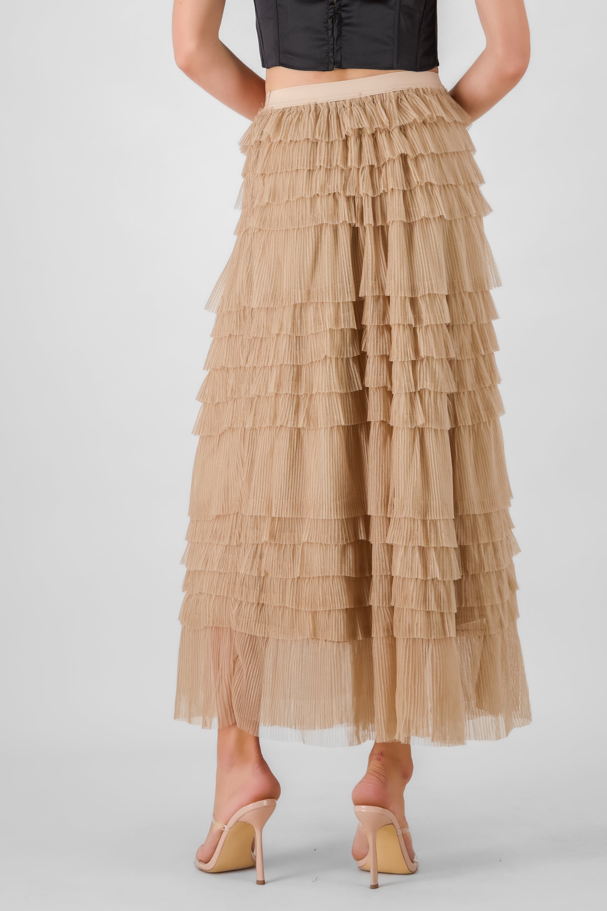 Falda maxi tul capas BEIGE