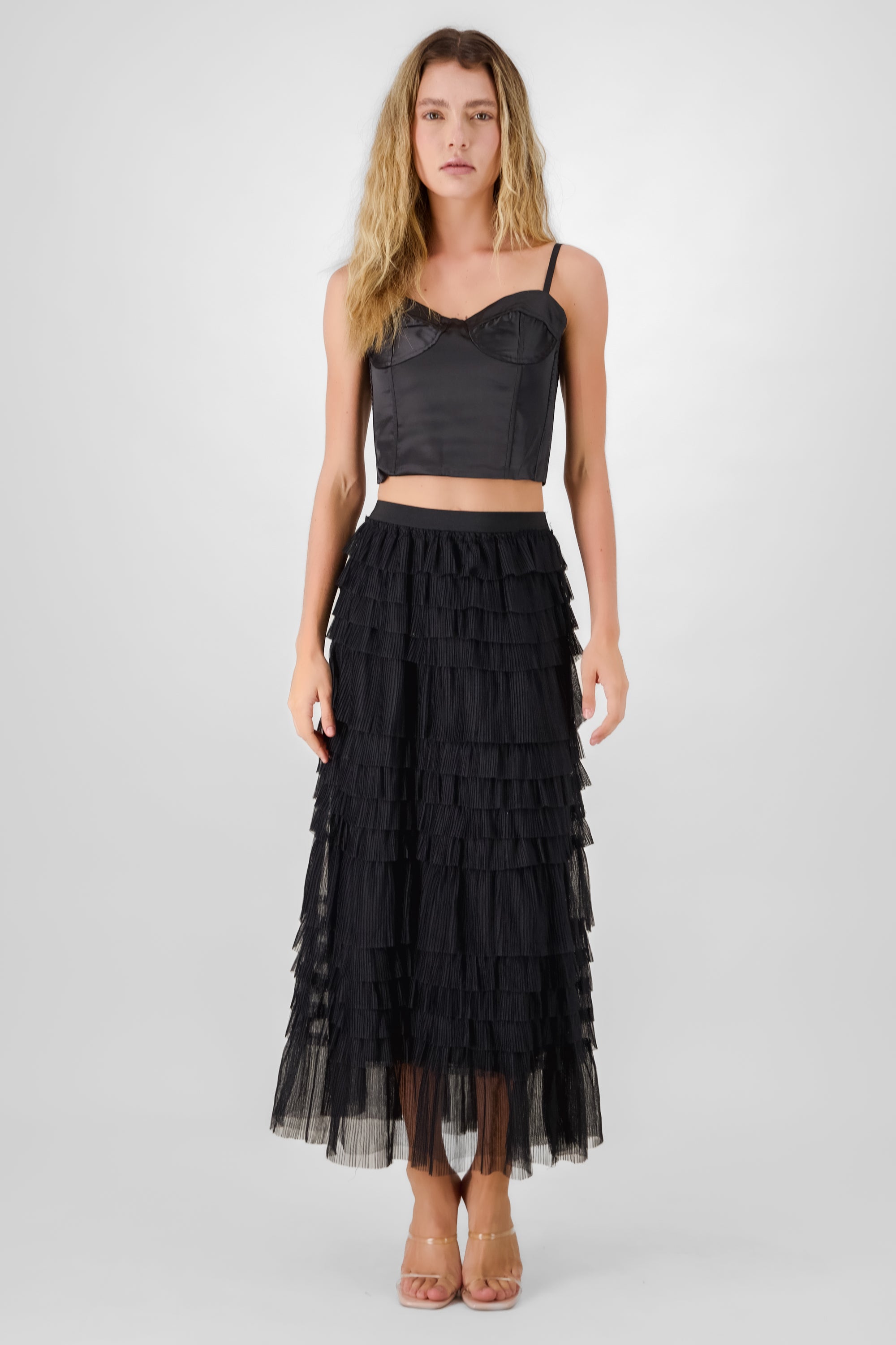 Falda maxi tul capas NEGRO