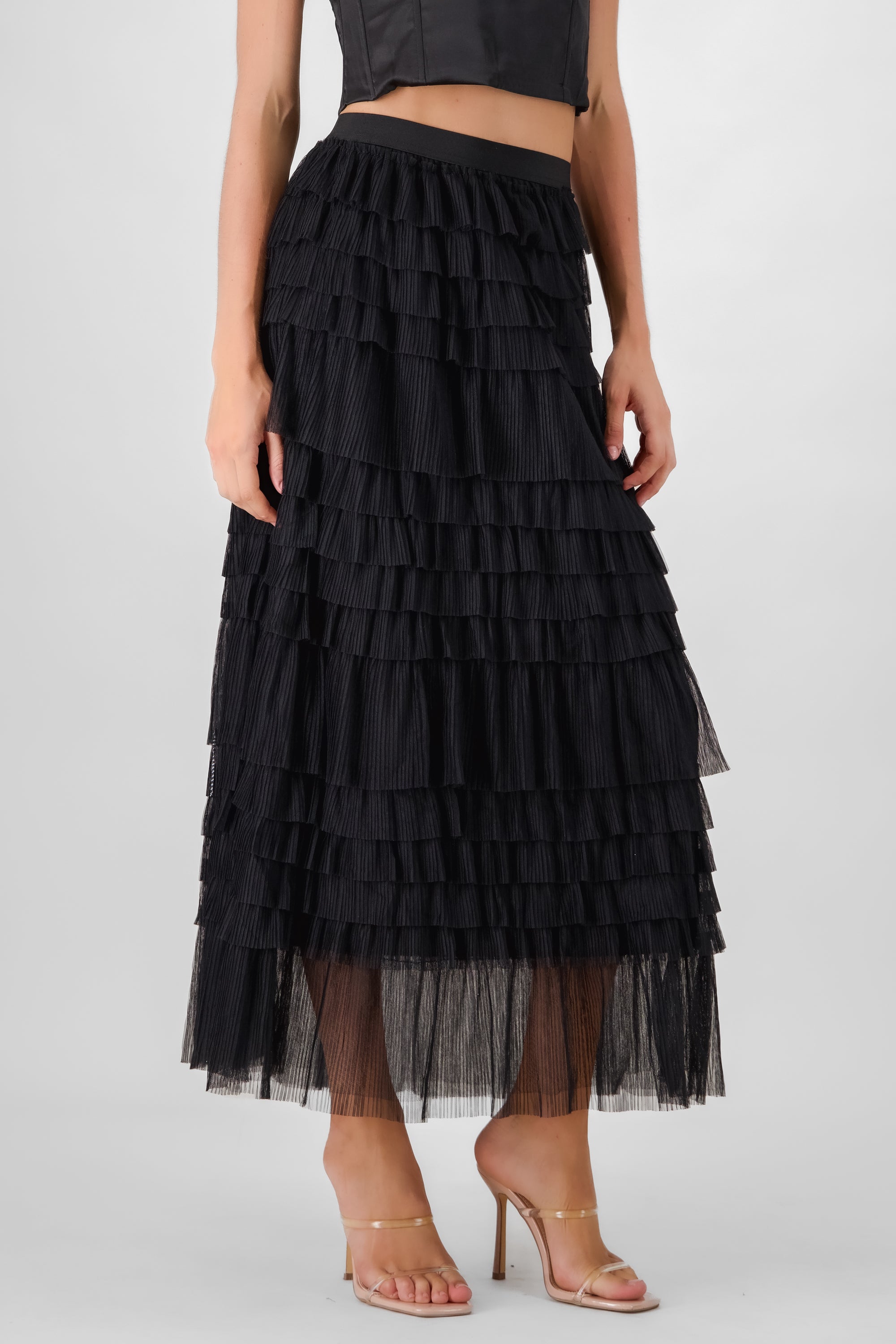 Falda maxi tul capas NEGRO