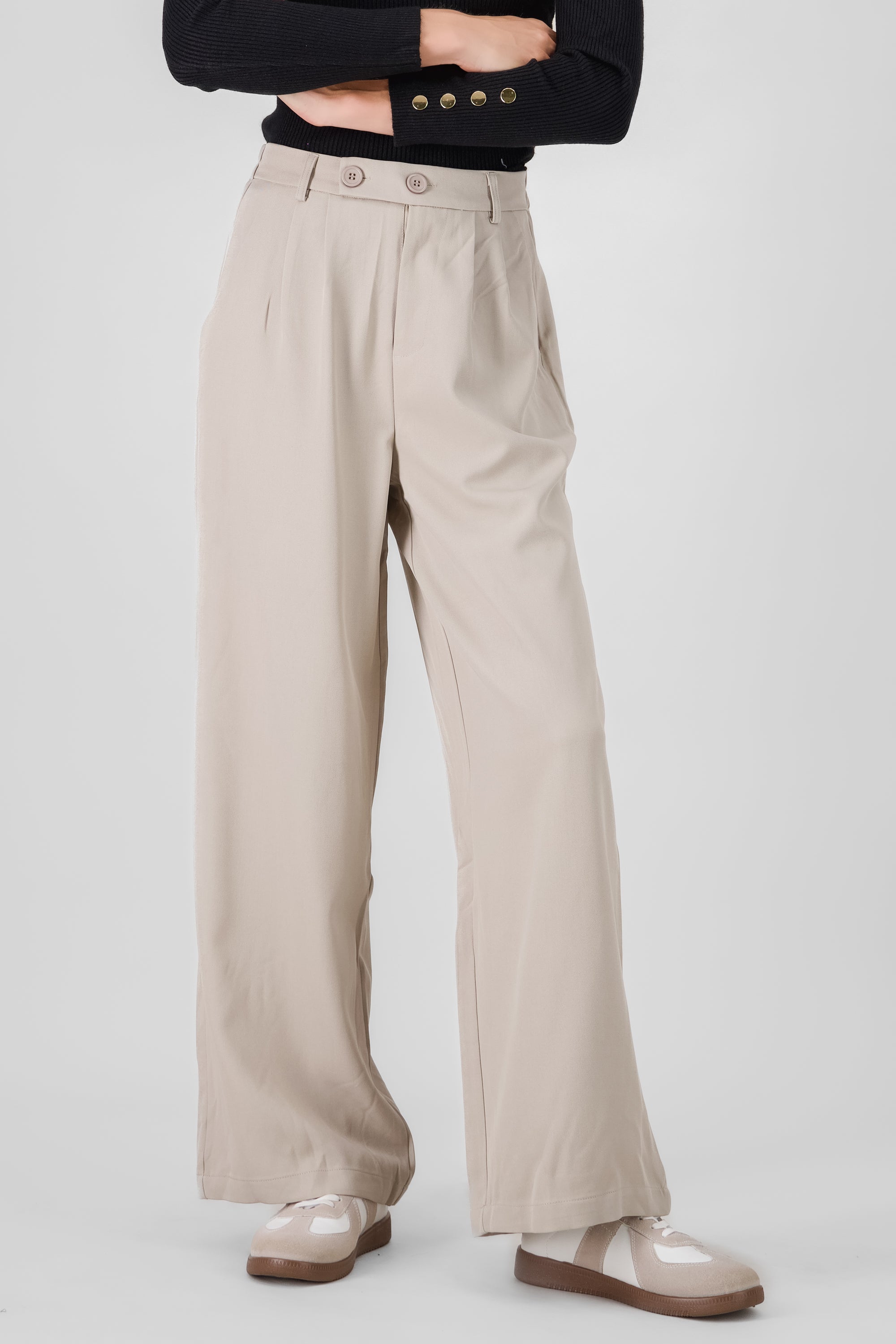 Pantalon amplio detalle doble boton BEIGE