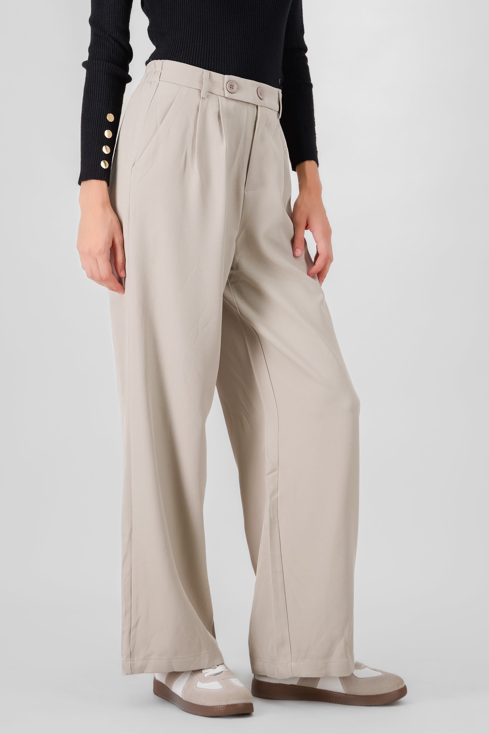 Pantalon amplio detalle doble boton BEIGE