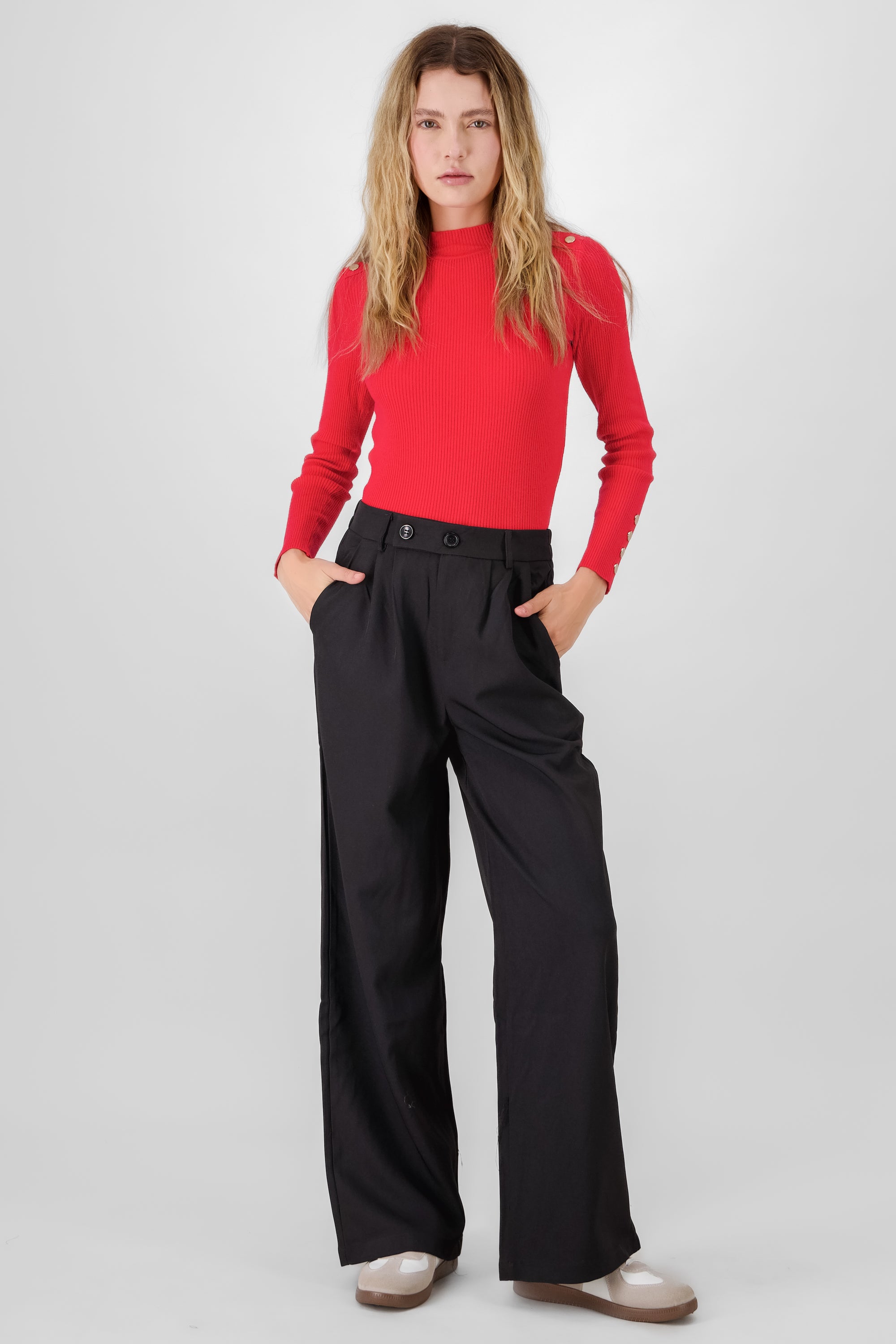 Pantalon amplio detalle doble boton NEGRO