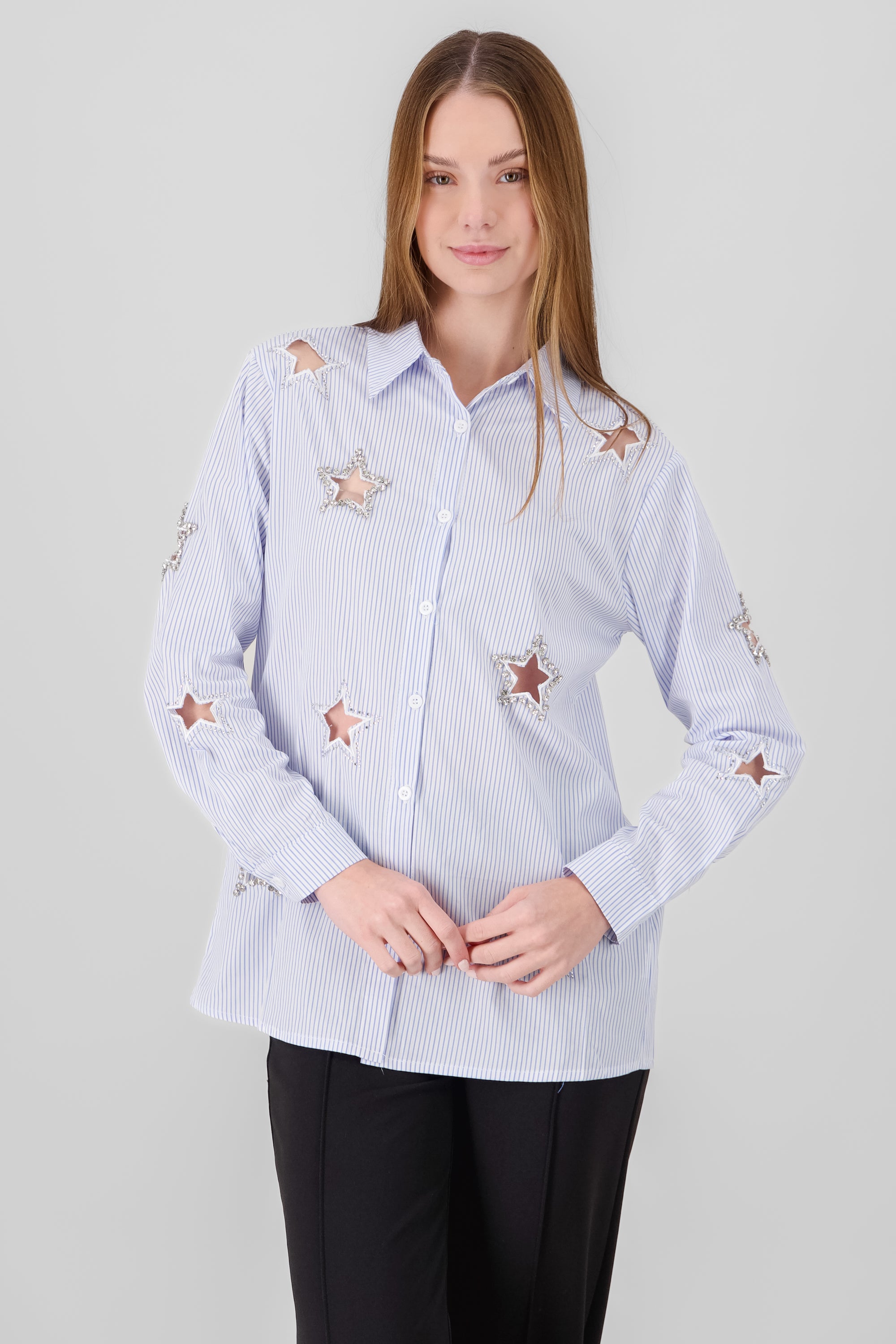 Camisa oversized detalle estrella brillos AZUL COMBO