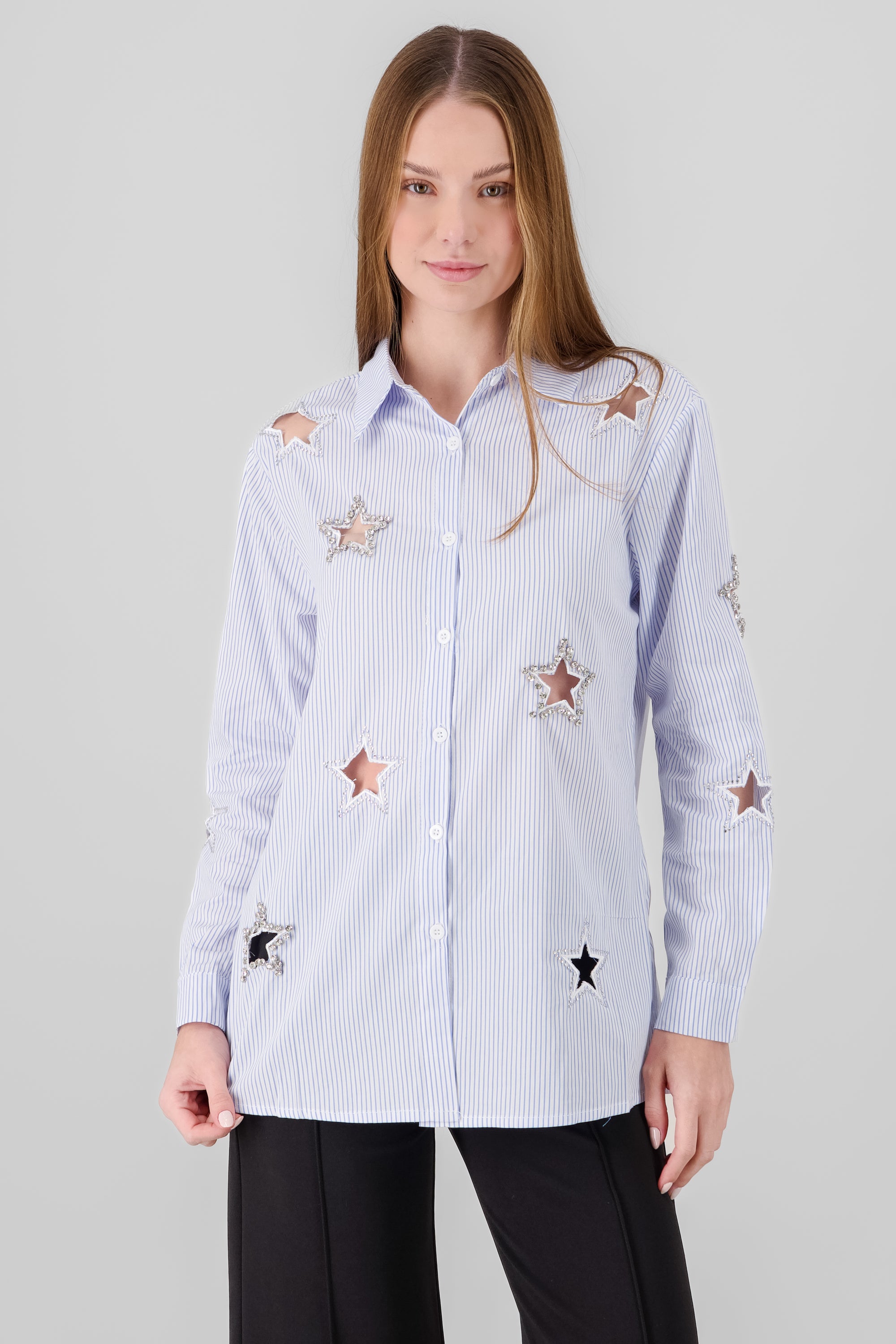 Camisa oversized detalle estrella brillos AZUL COMBO