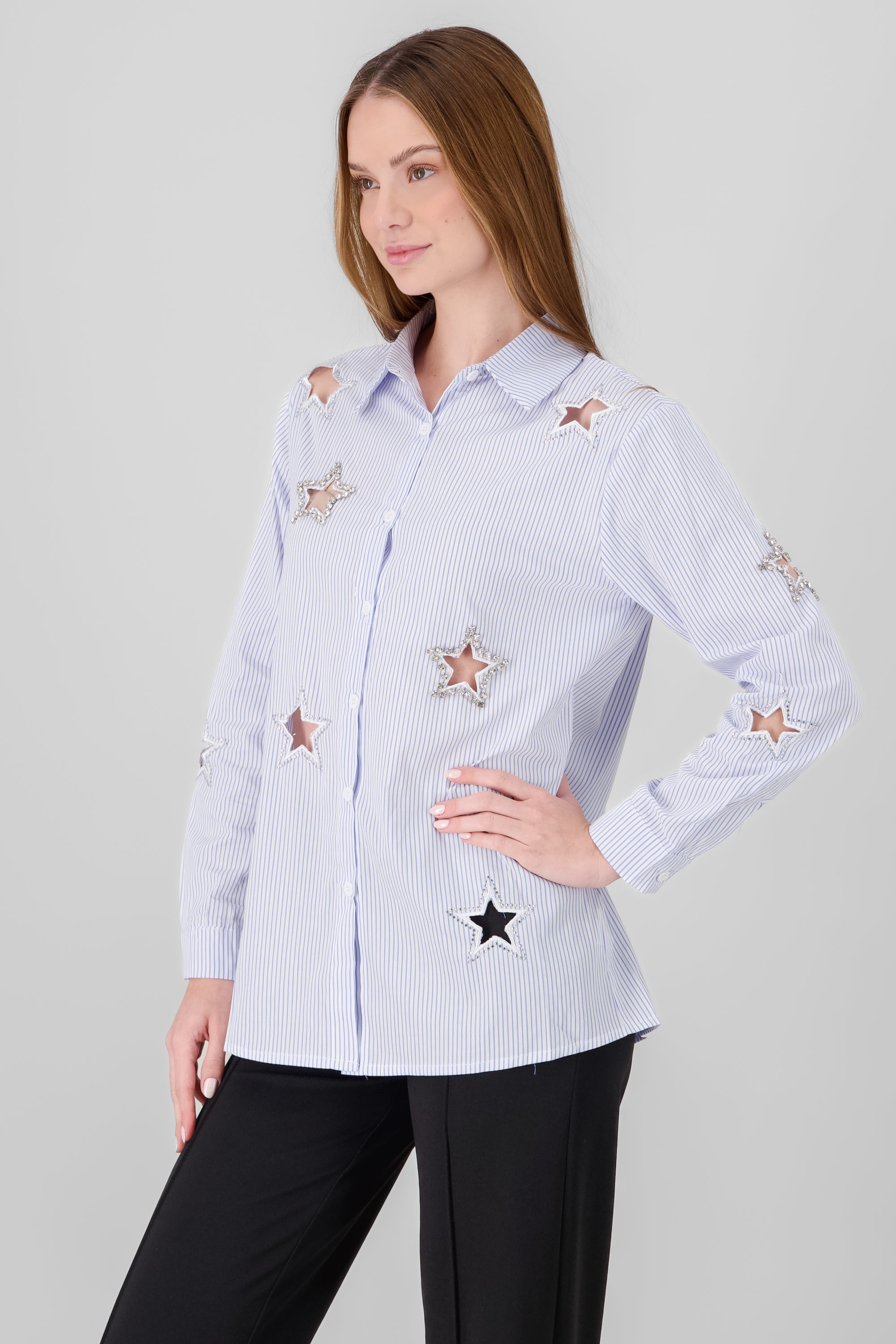 Camisa oversized detalle estrella brillos AZUL COMBO