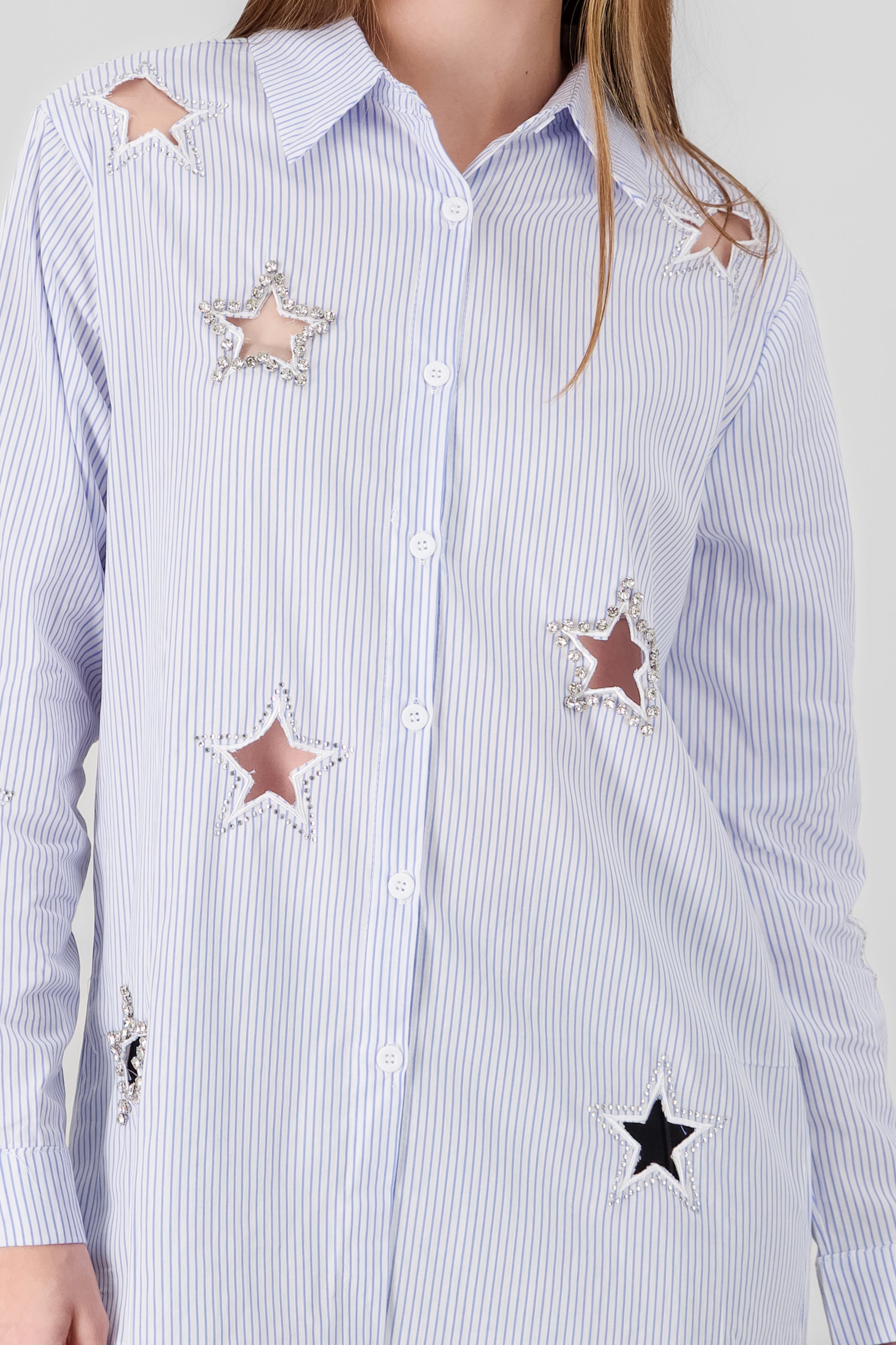 Camisa oversized detalle estrella brillos AZUL COMBO