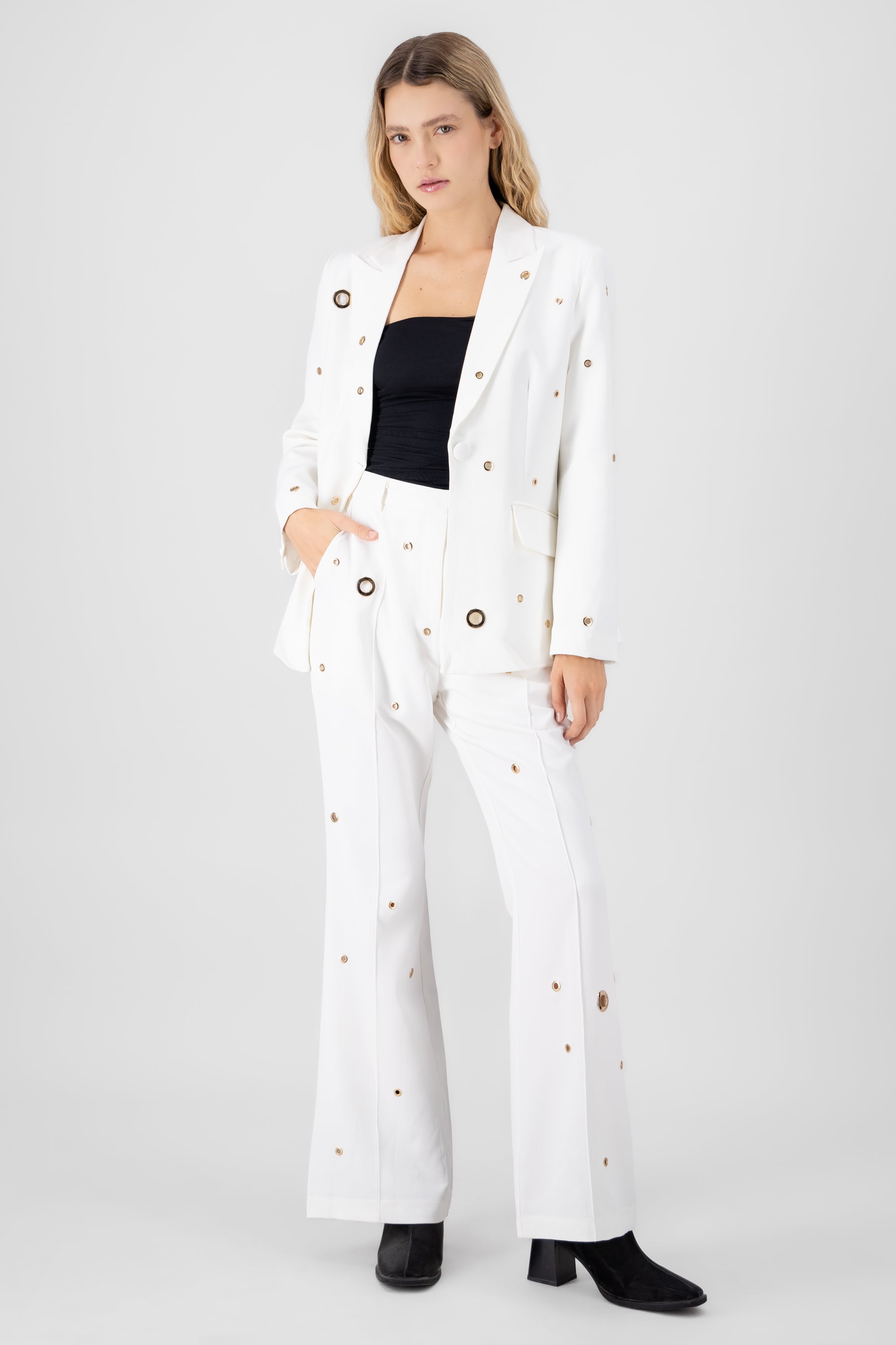 Pantalon de vestir detalle argollas BLANCO