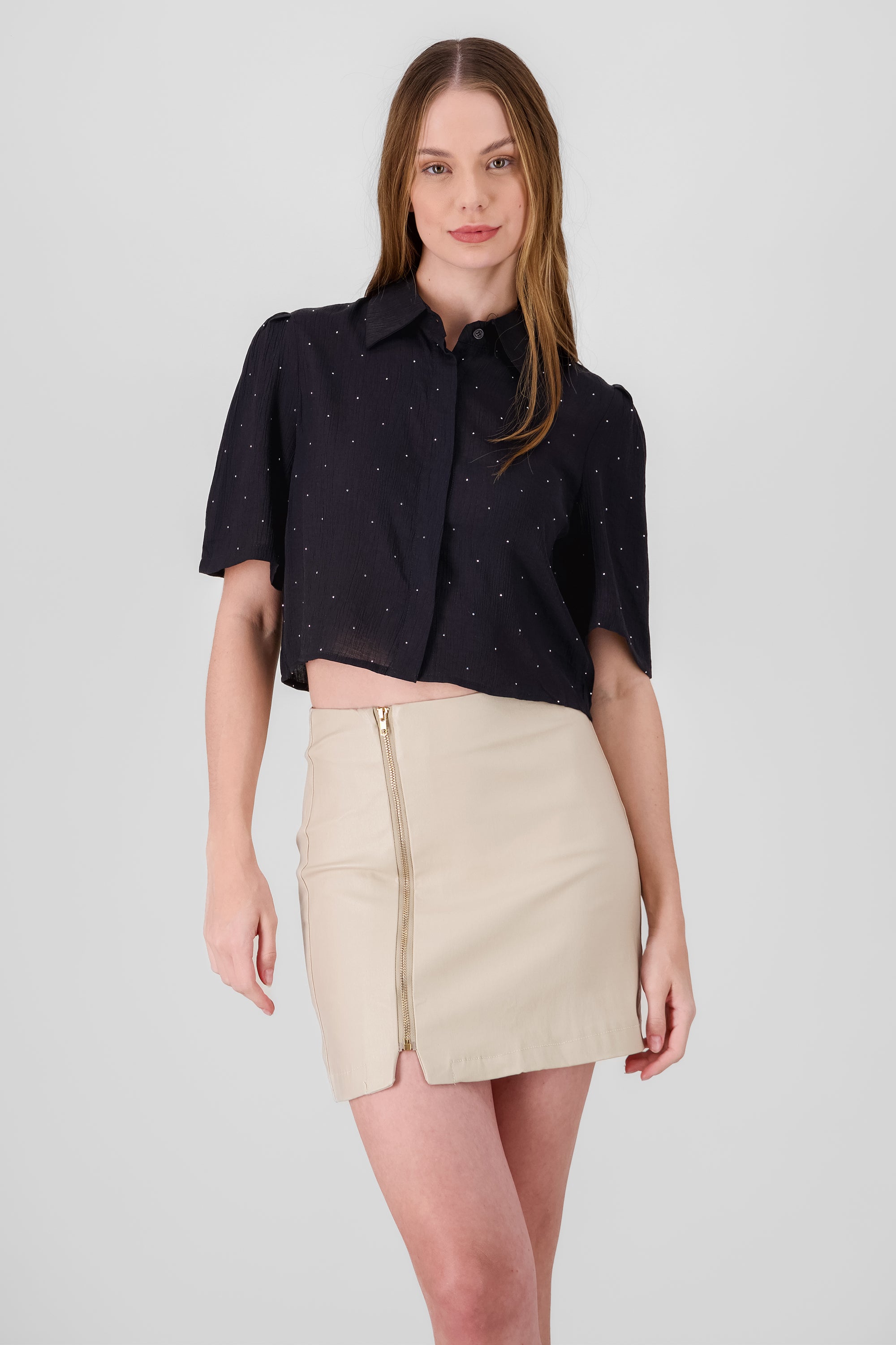 Camisa crop detalle brillos NEGRO