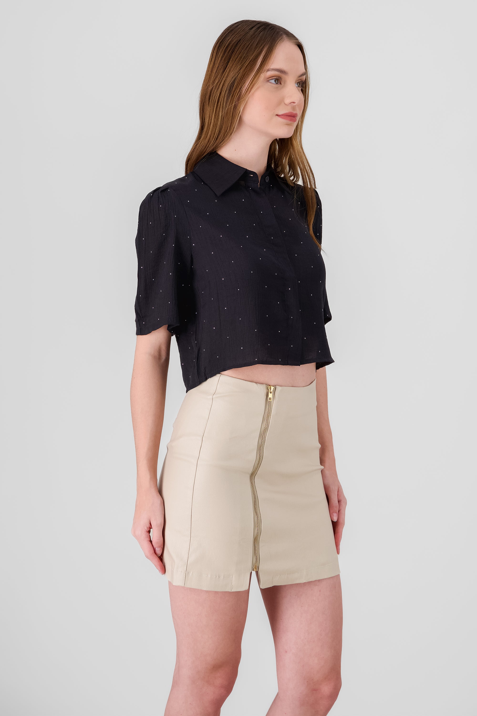 Camisa crop detalle brillos NEGRO