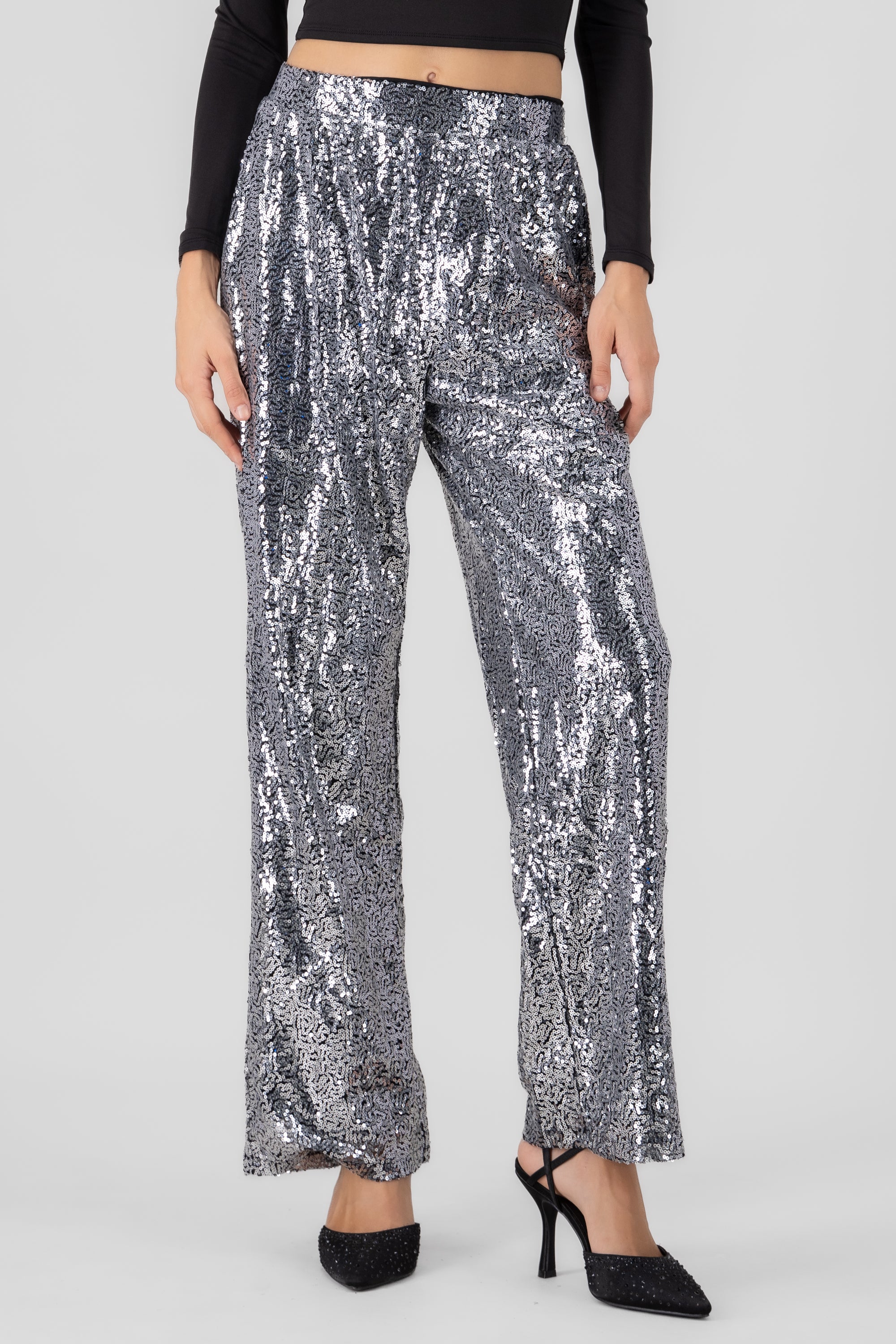 Pantalon fluido brillos PLATA