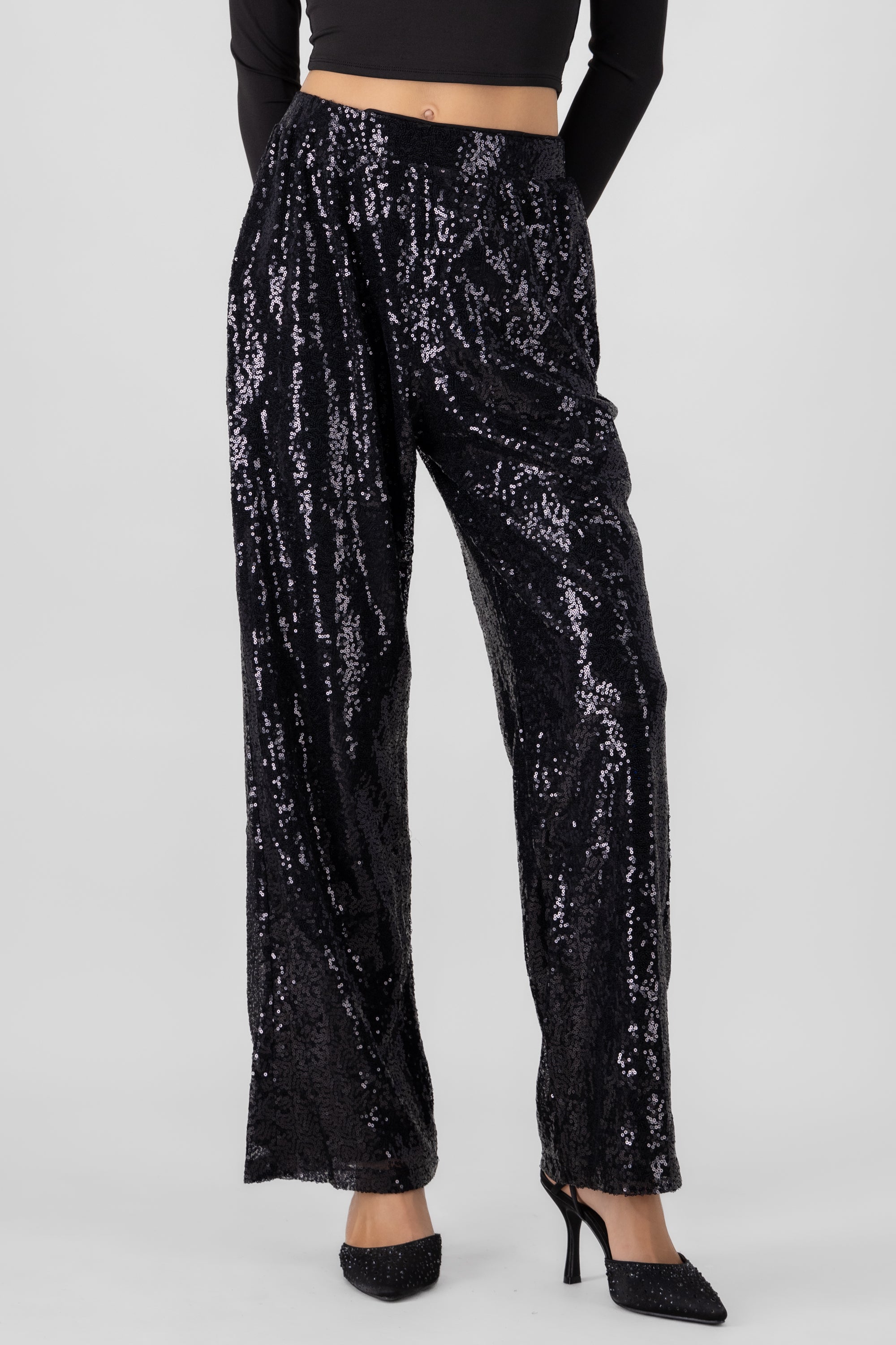 Pantalon fluido brillos NEGRO