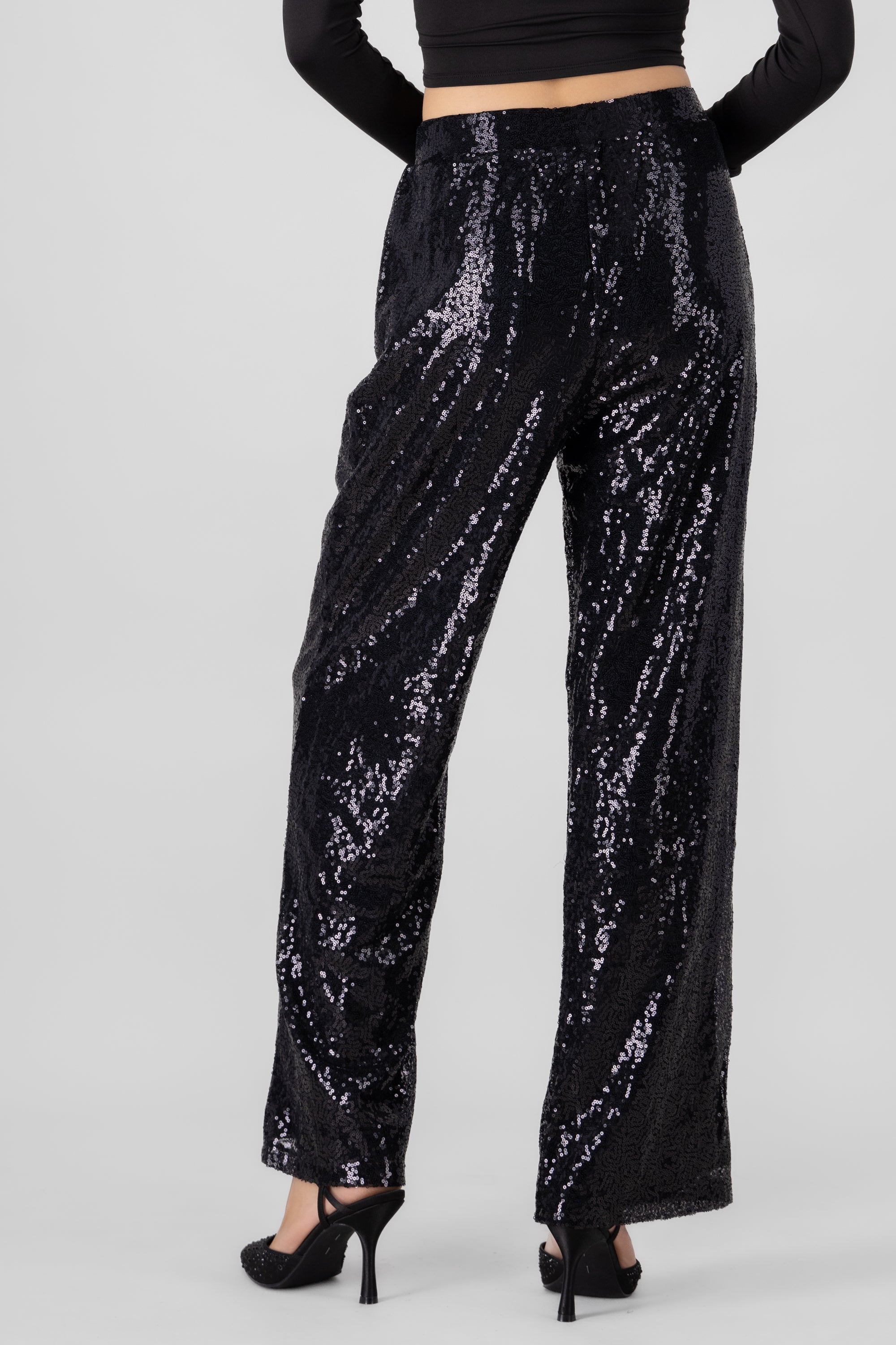 Pantalon fluido brillos NEGRO