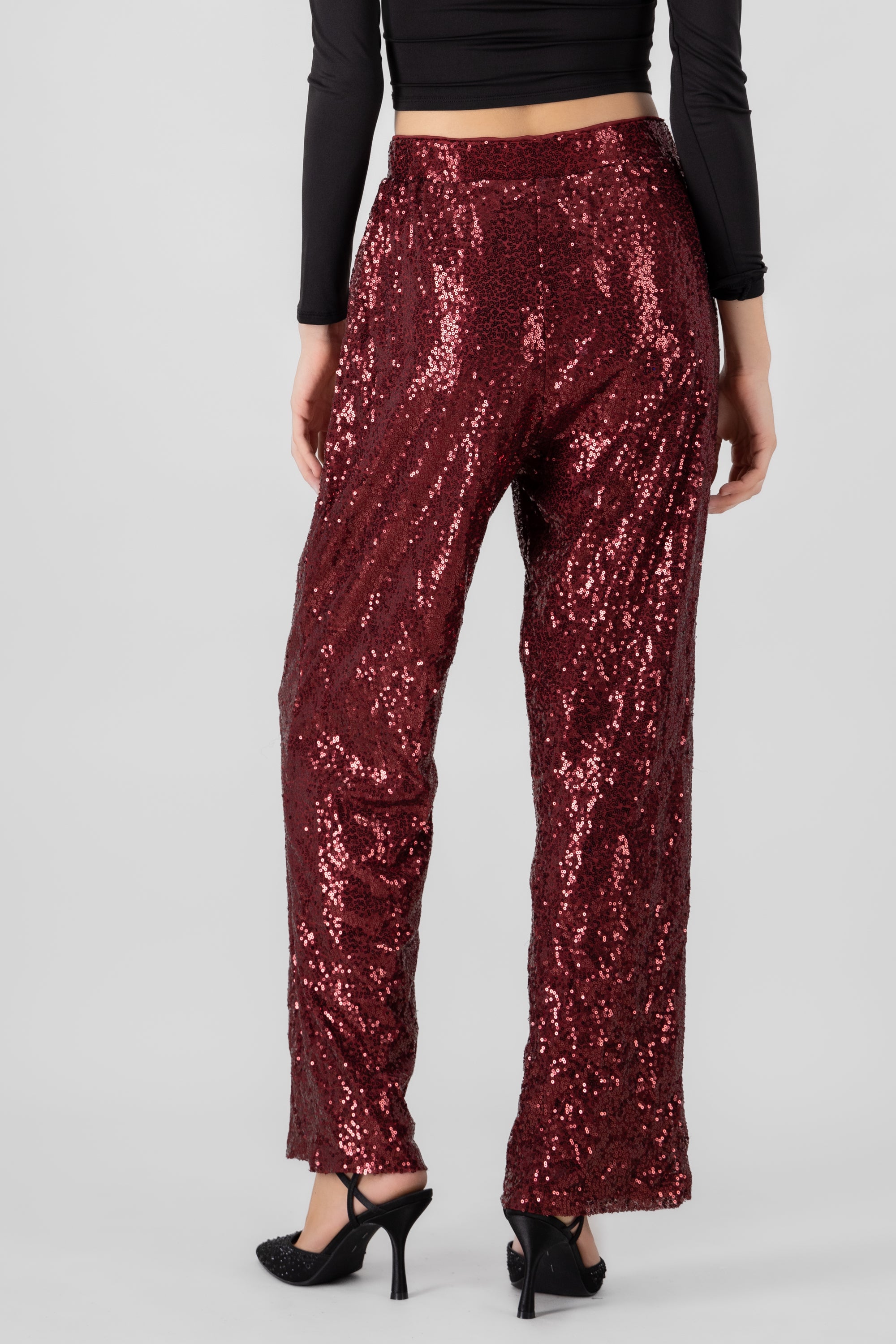 Pantalon fluido brillos VINO