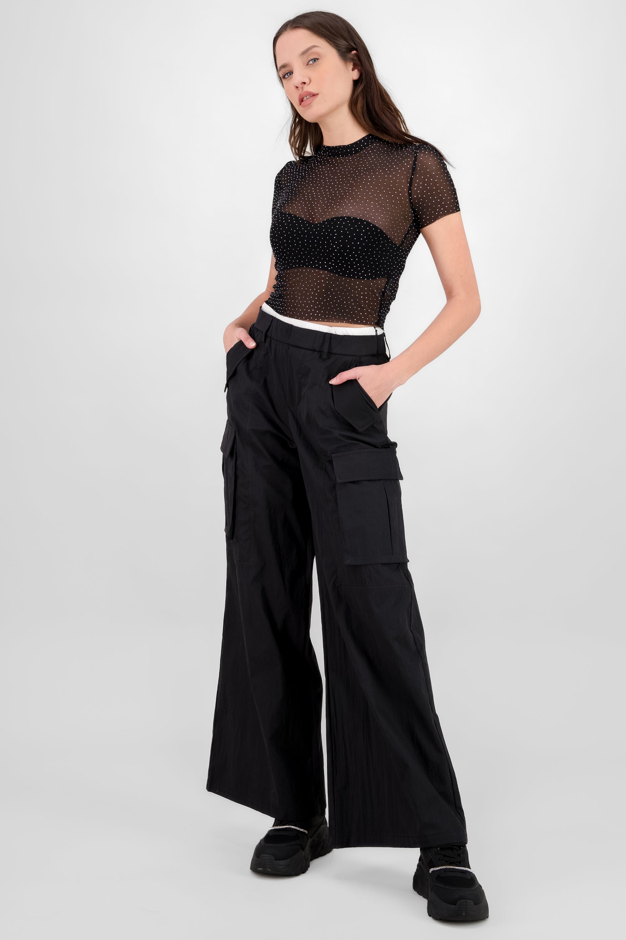 Pantalon cargo detalle pretina doble NEGRO