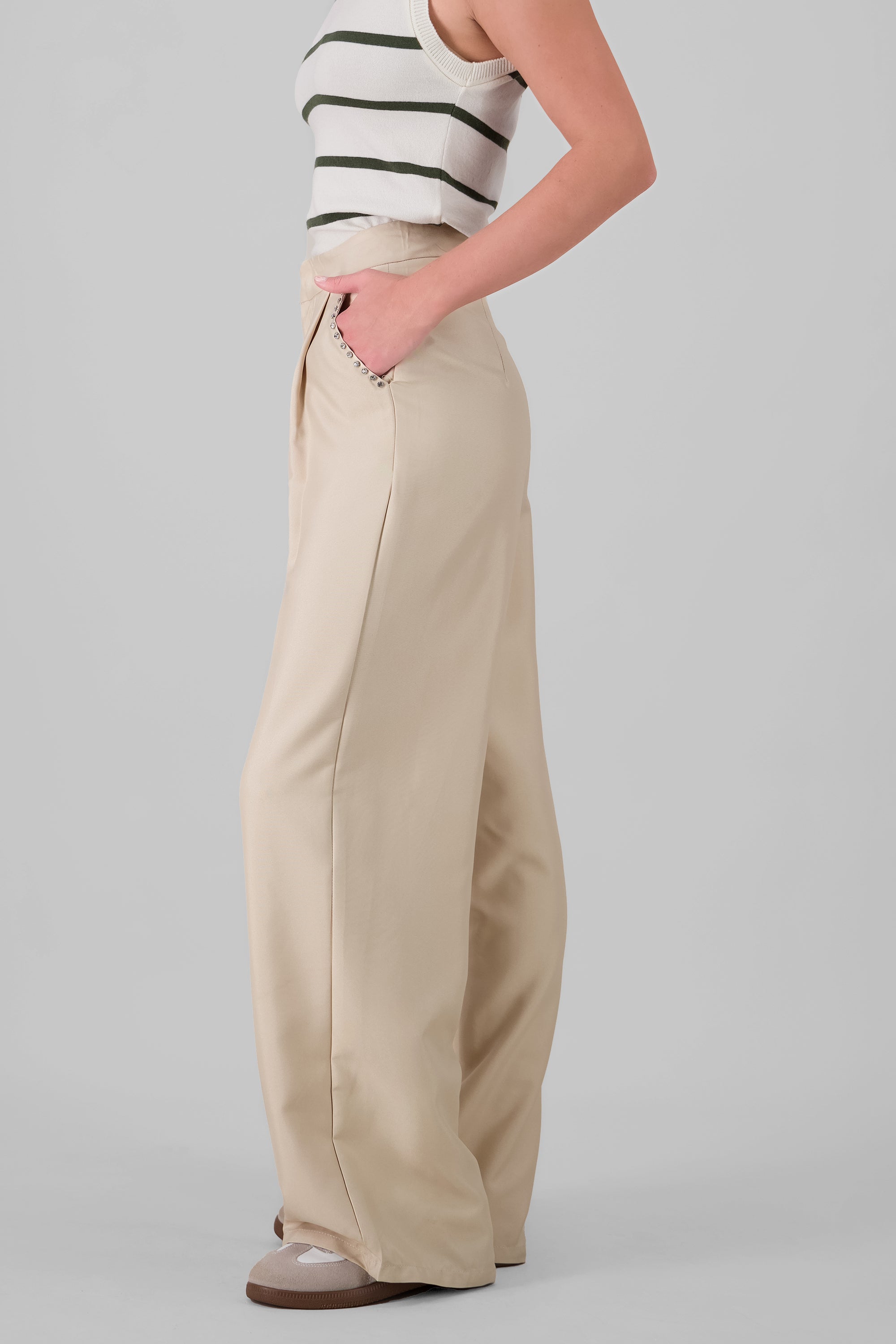 Pantalon sastre detalle brillos BEIGE