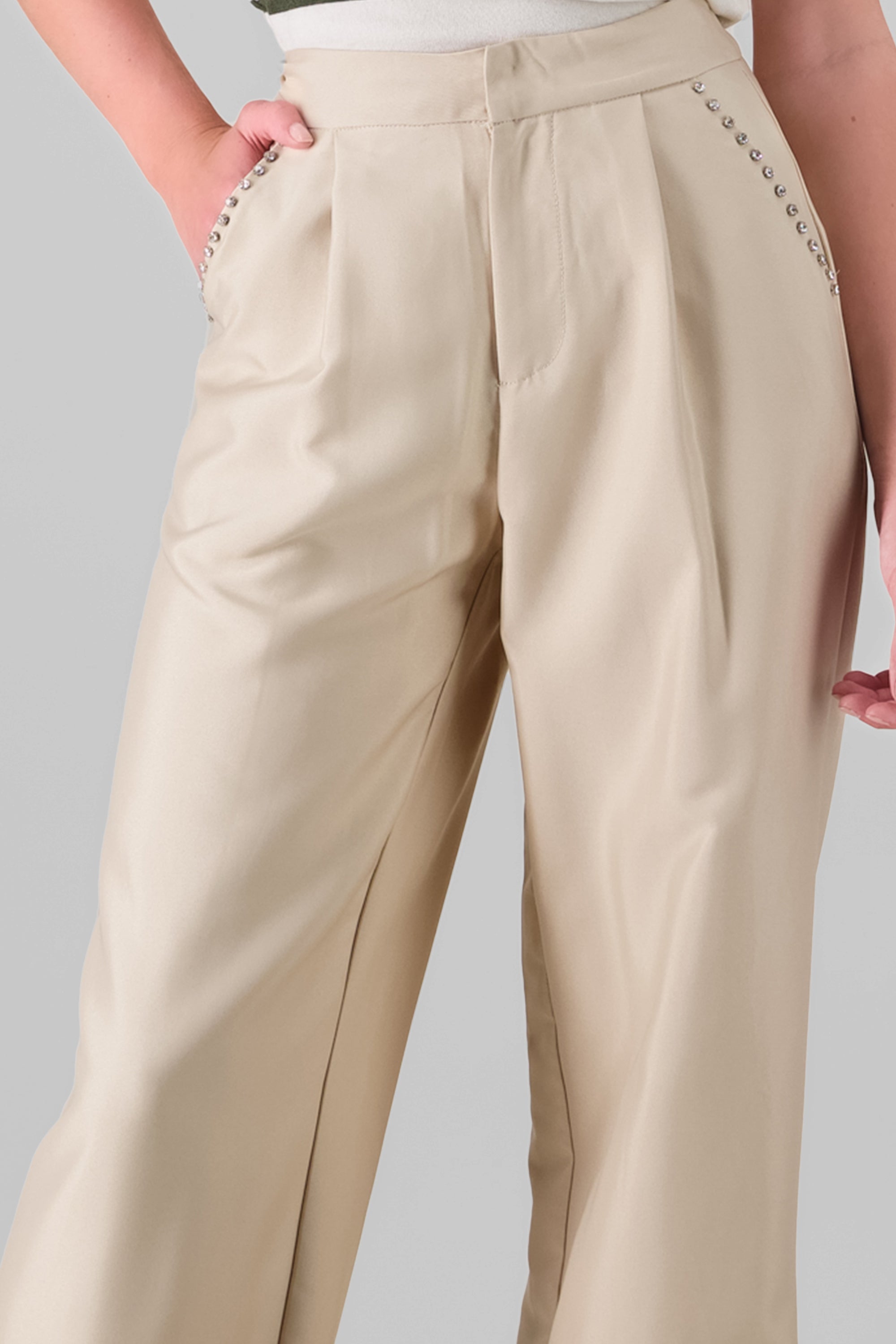 Pantalon sastre detalle brillos BEIGE